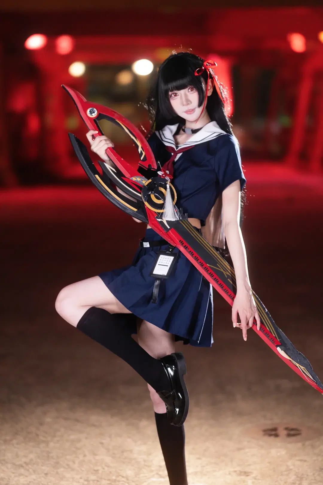 鸣潮, 千咲cos, 黑长直, 黑丝, jk制服