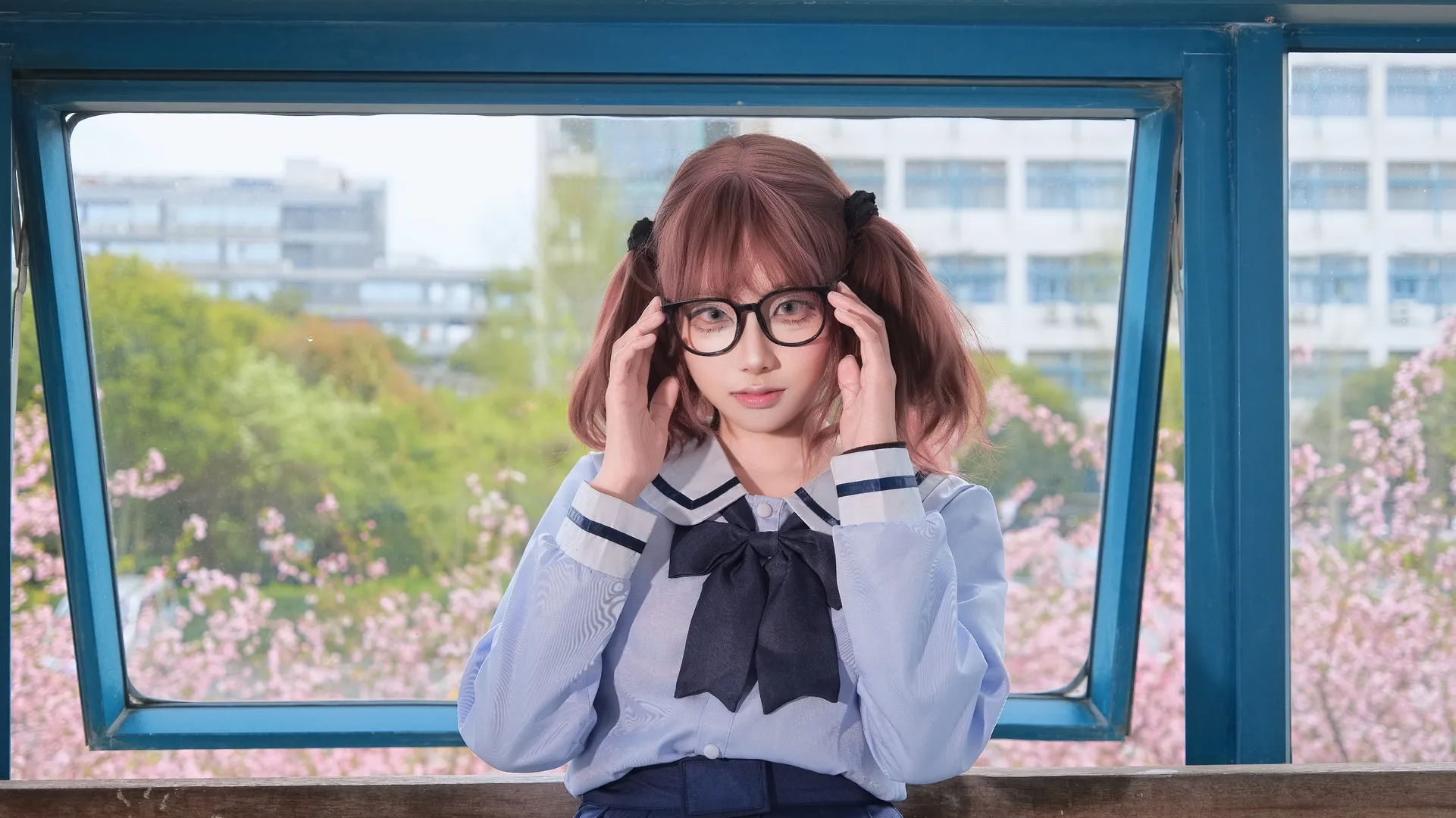 校园风cos, 哭泣少女乐队, 黑丝cos, 粉色双马尾, hina cos - 第6张