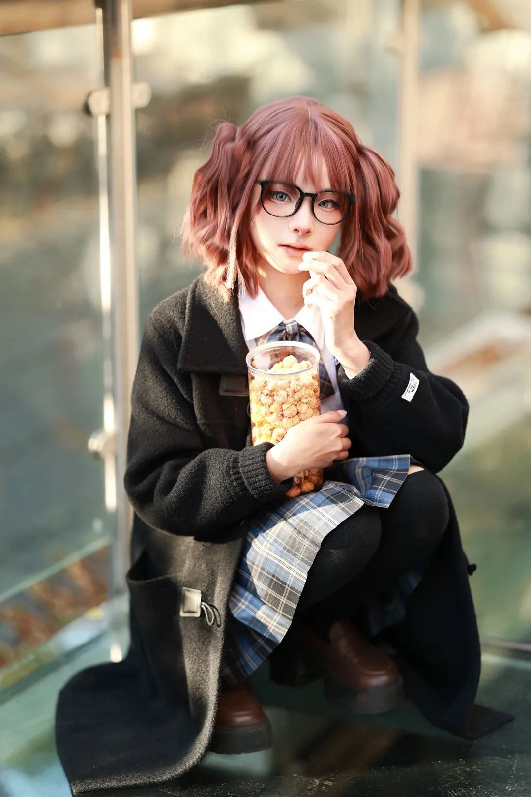 校园风cos, 哭泣少女乐队, 黑丝cos, 粉色双马尾, hina cos - 第8张