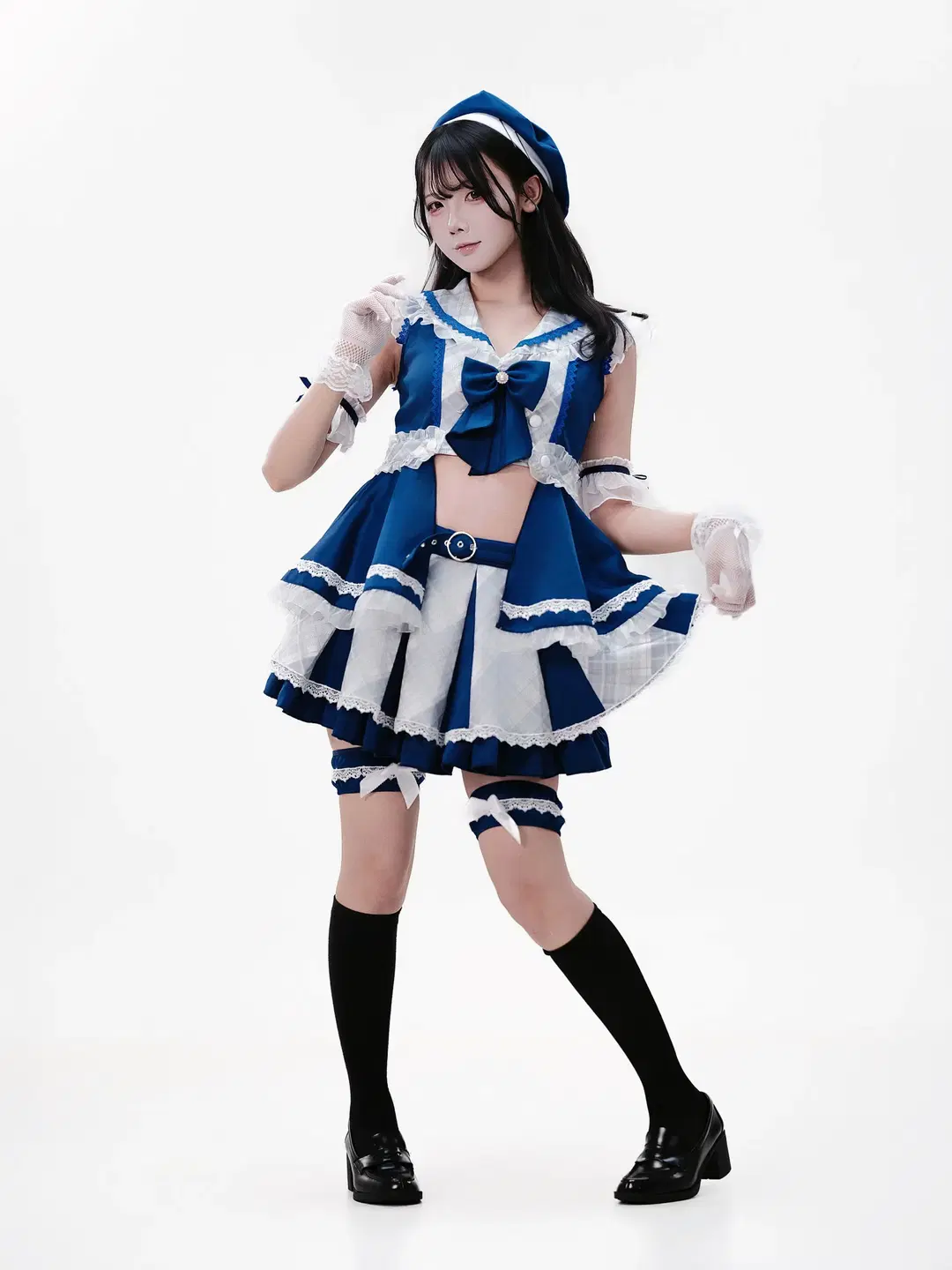 コスプレ, ステージ衣装, 撮影ポーズ参考, 黒サイハイストッキング, 地下アイドルコスプレ