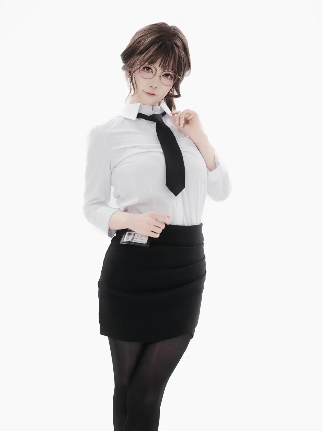 Black stockings, White shirt, Bodycon skirt, OL style cosplay, workplace career woman