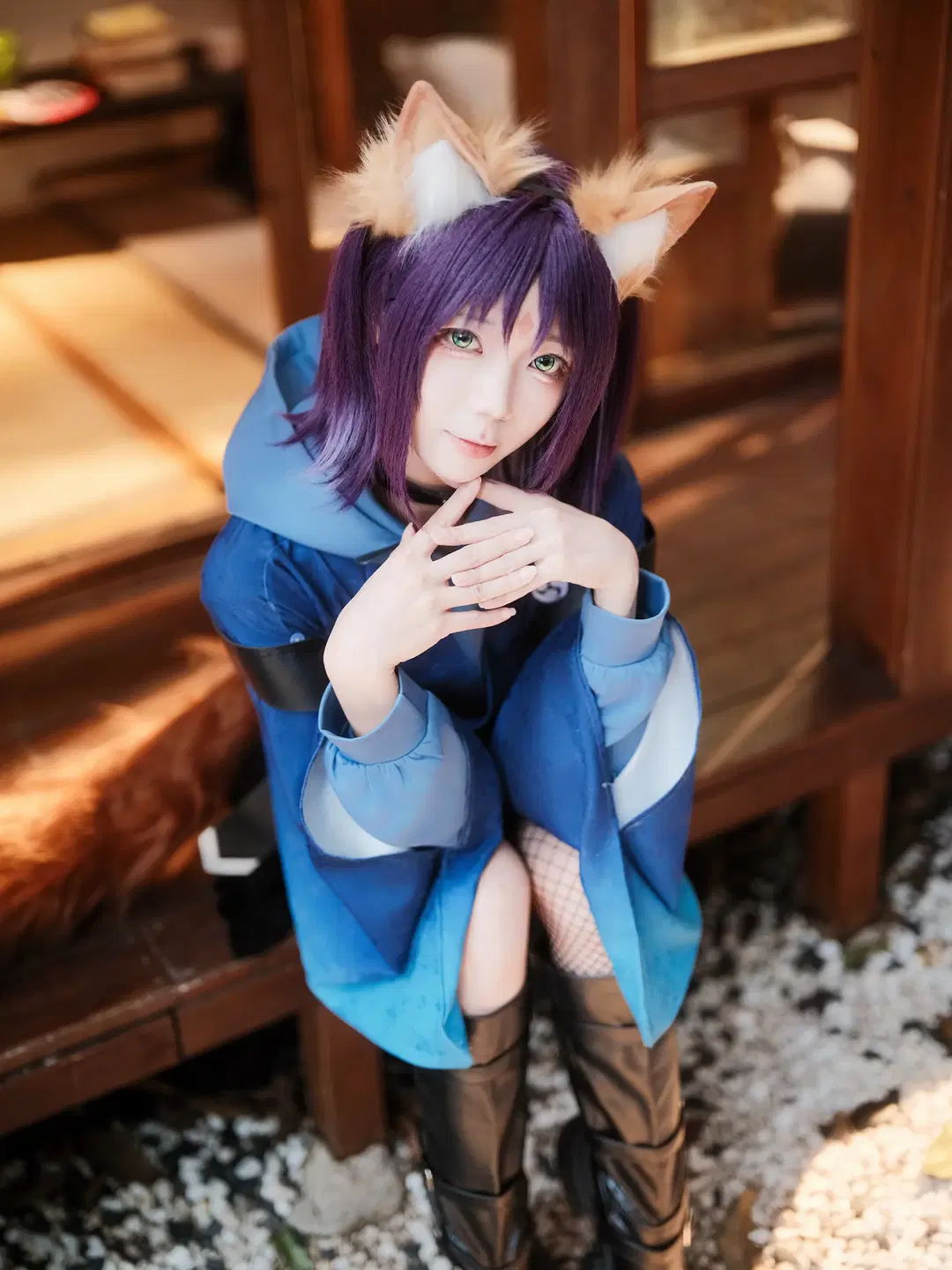Blue-Hued Kemonomimi Japanese Style Attire: A Cross-Dimensional Photoshoot Record in a Japanese Garden by 巧克力choco - Image 3