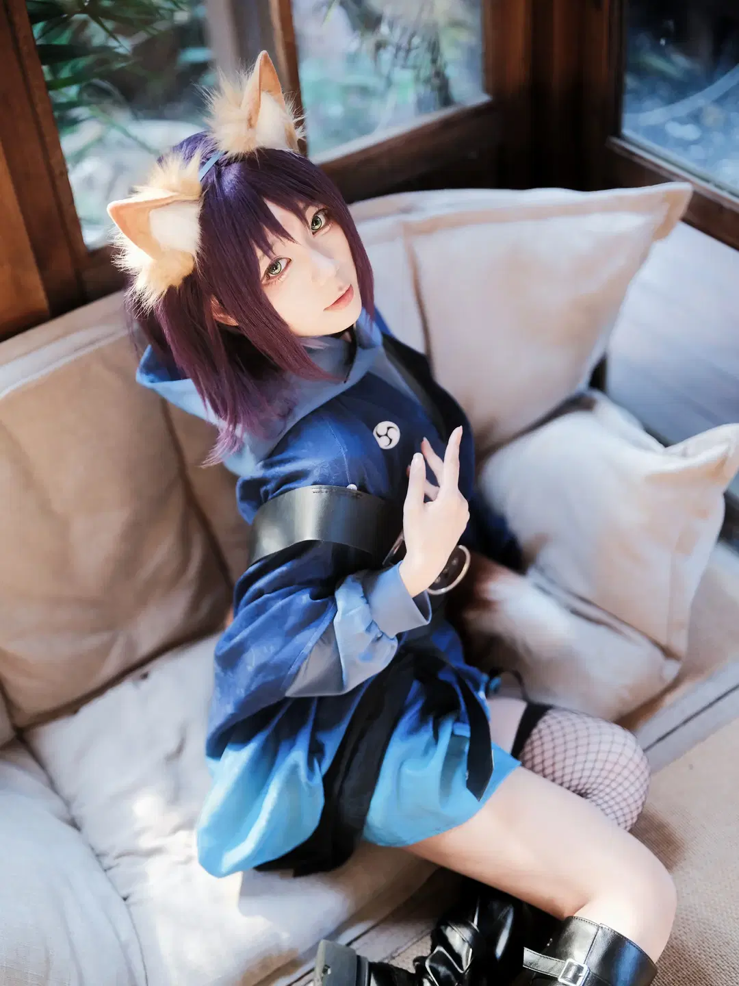 Blue-Hued Kemonomimi Japanese Style Attire: A Cross-Dimensional Photoshoot Record in a Japanese Garden by 巧克力choco - Image 5