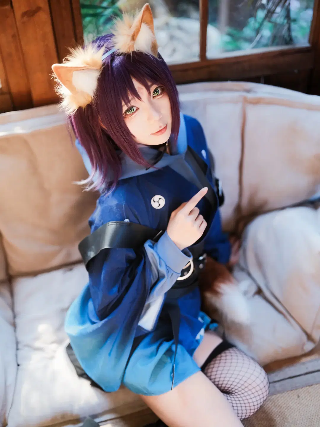 Blue-Hued Kemonomimi Japanese Style Attire: A Cross-Dimensional Photoshoot Record in a Japanese Garden by 巧克力choco - Image 6