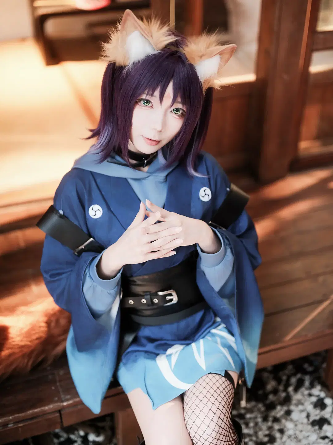 Blue-Hued Kemonomimi Japanese Style Attire: A Cross-Dimensional Photoshoot Record in a Japanese Garden by 巧克力choco - Image 7