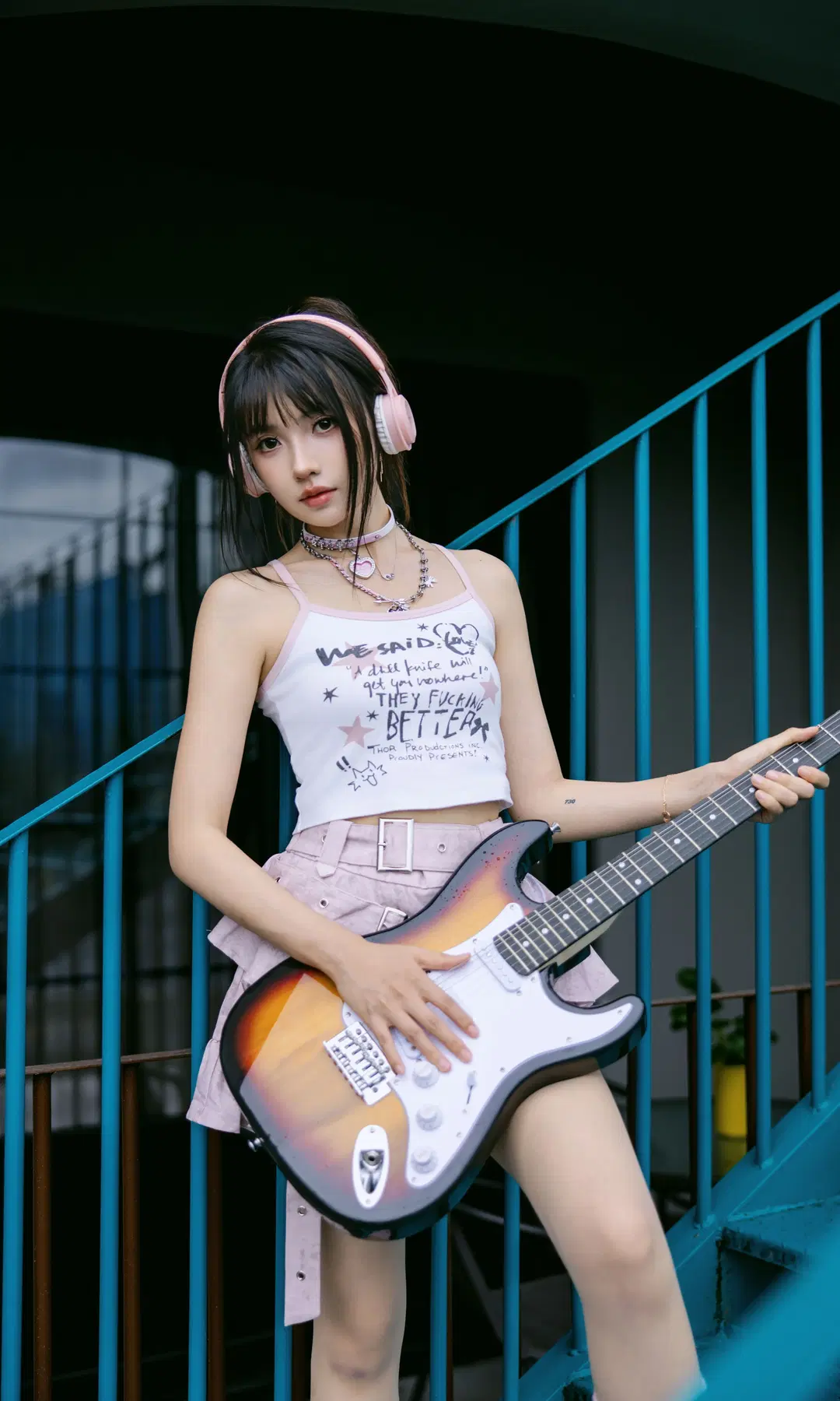 Tender Pink Cyber Style Outfit: Energetic Girl Beneath the Blue Staircase by Fe - Image 10