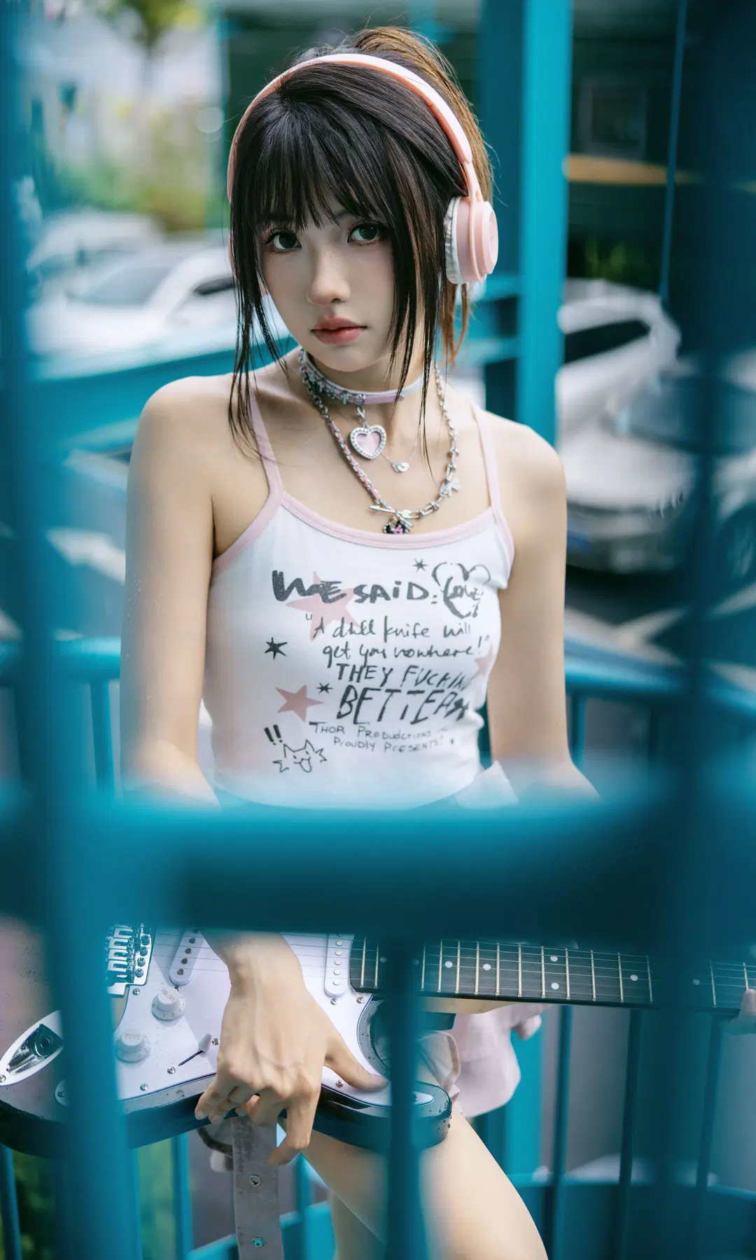 Tender Pink Cyber Style Outfit: Energetic Girl Beneath the Blue Staircase by Fe - Image 4