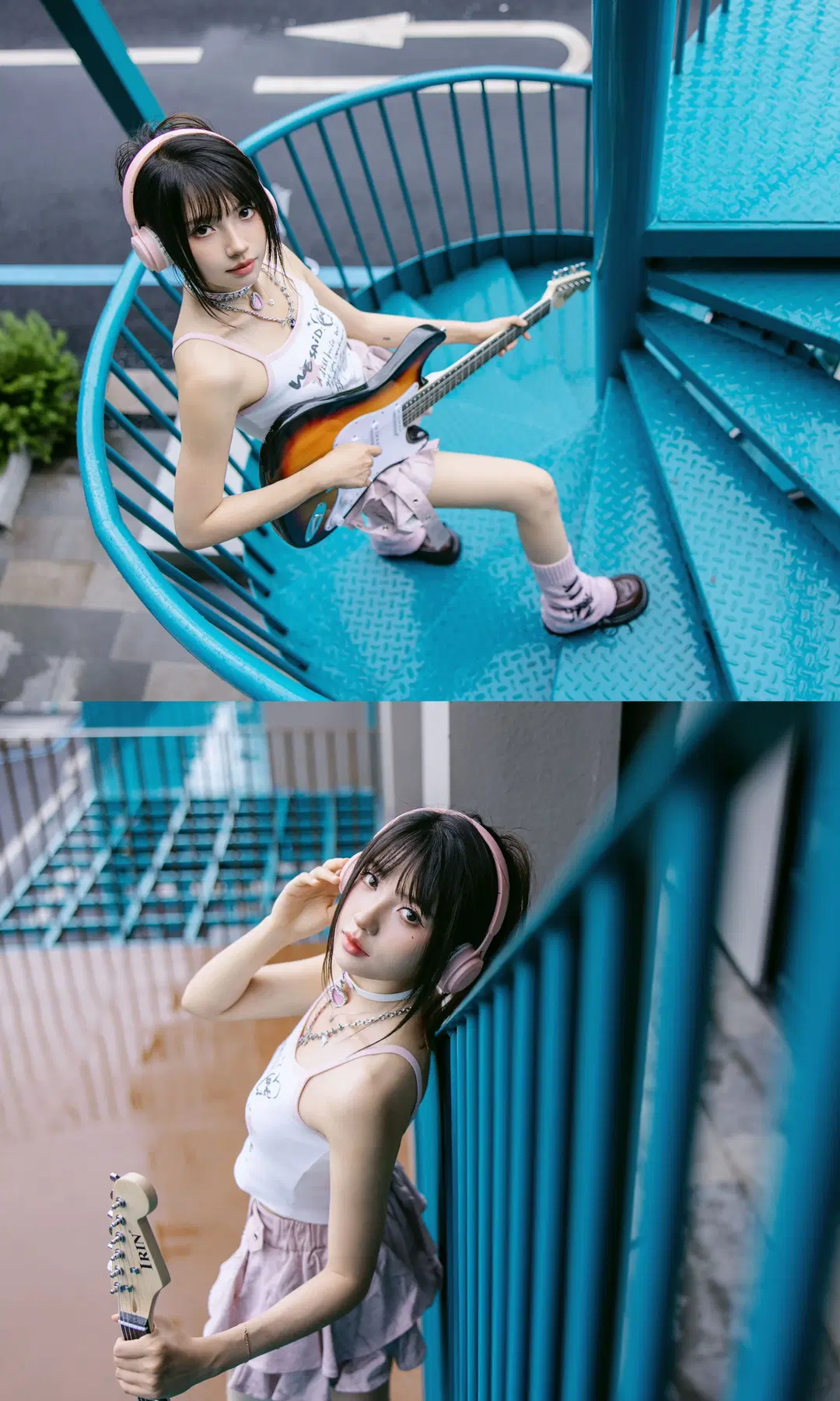 Tender Pink Cyber Style Outfit: Energetic Girl Beneath the Blue Staircase by Fe - Image 5