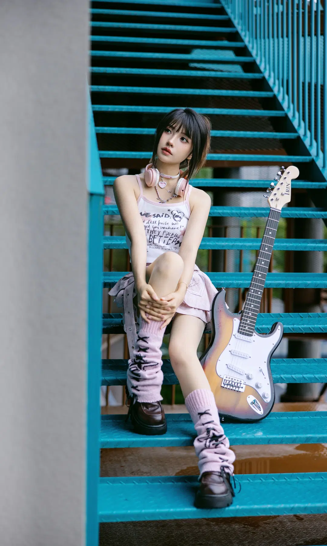 Tender Pink Cyber Style Outfit: Energetic Girl Beneath the Blue Staircase by Fe - Image 6
