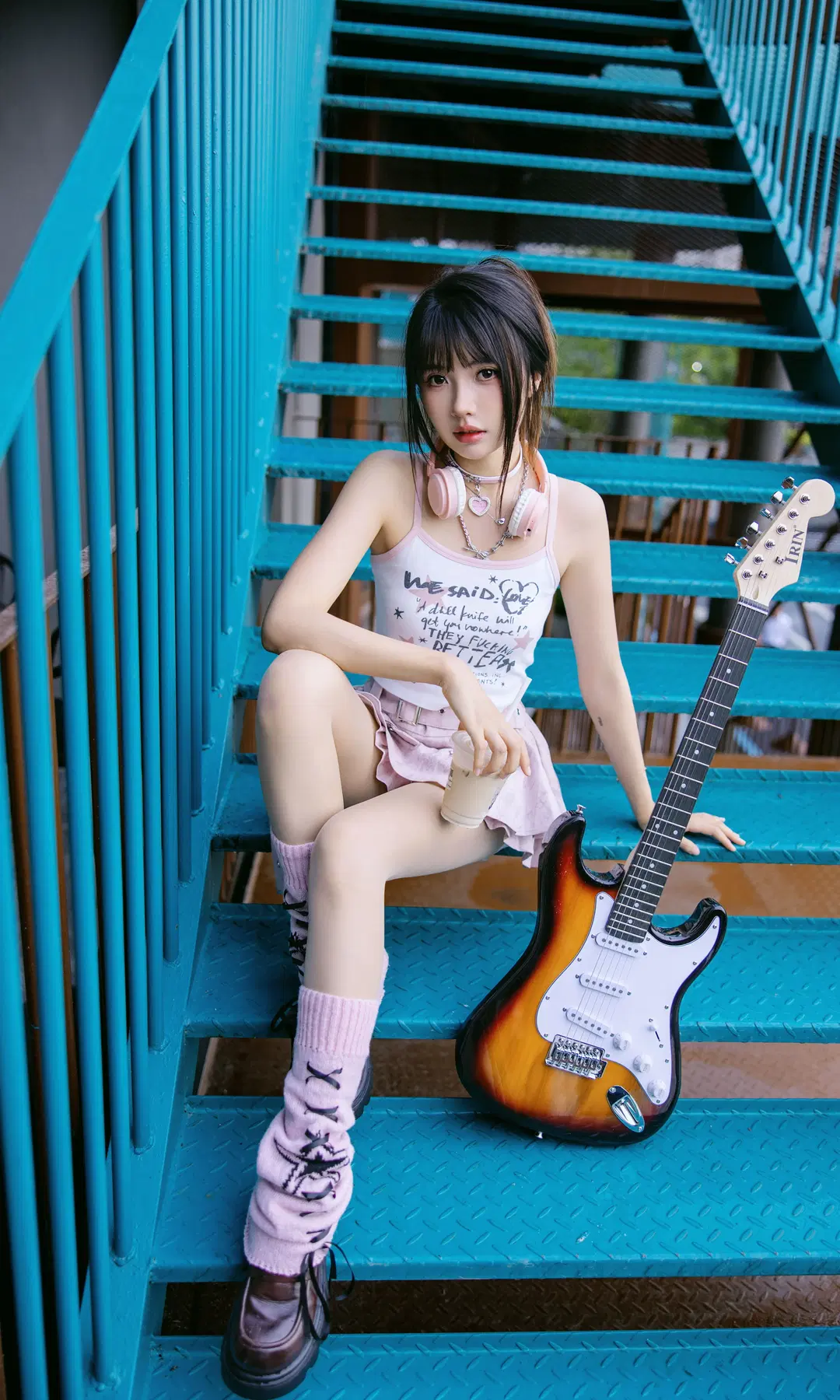 Tender Pink Cyber Style Outfit: Energetic Girl Beneath the Blue Staircase by Fe - Image 8