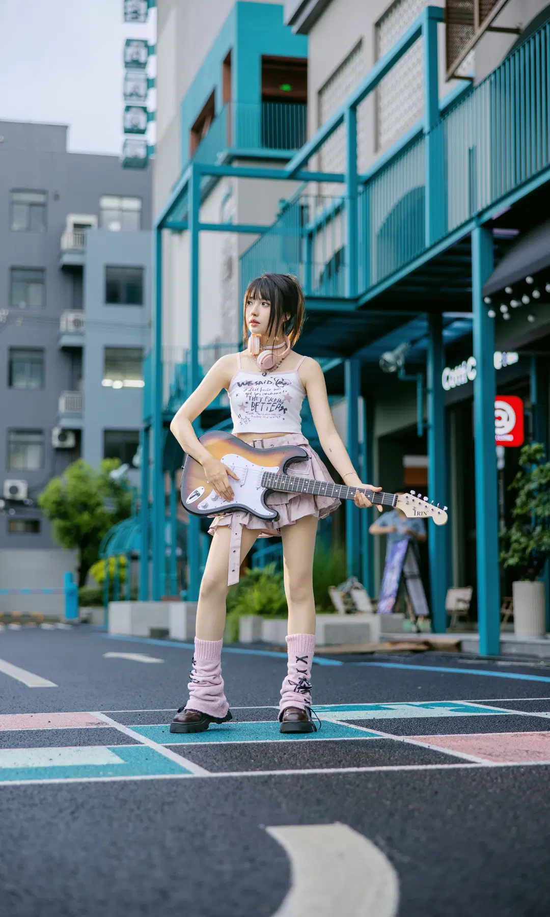 Tender Pink Cyber Style Outfit: Energetic Girl Beneath the Blue Staircase by Fe - Image 9