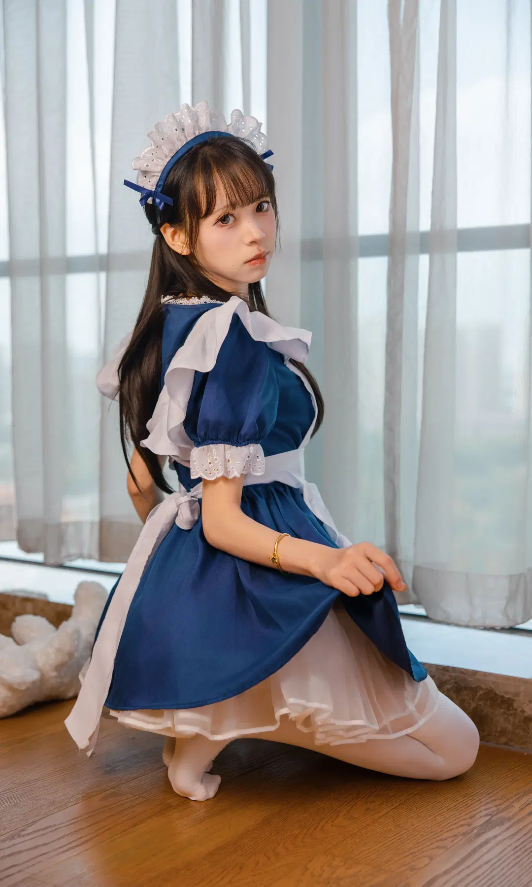 [Maid outfit cosplay] Blue and white outfit maid outfit cosplay Japanese fresh style indoor photoshoot diary by Fe - Image 2