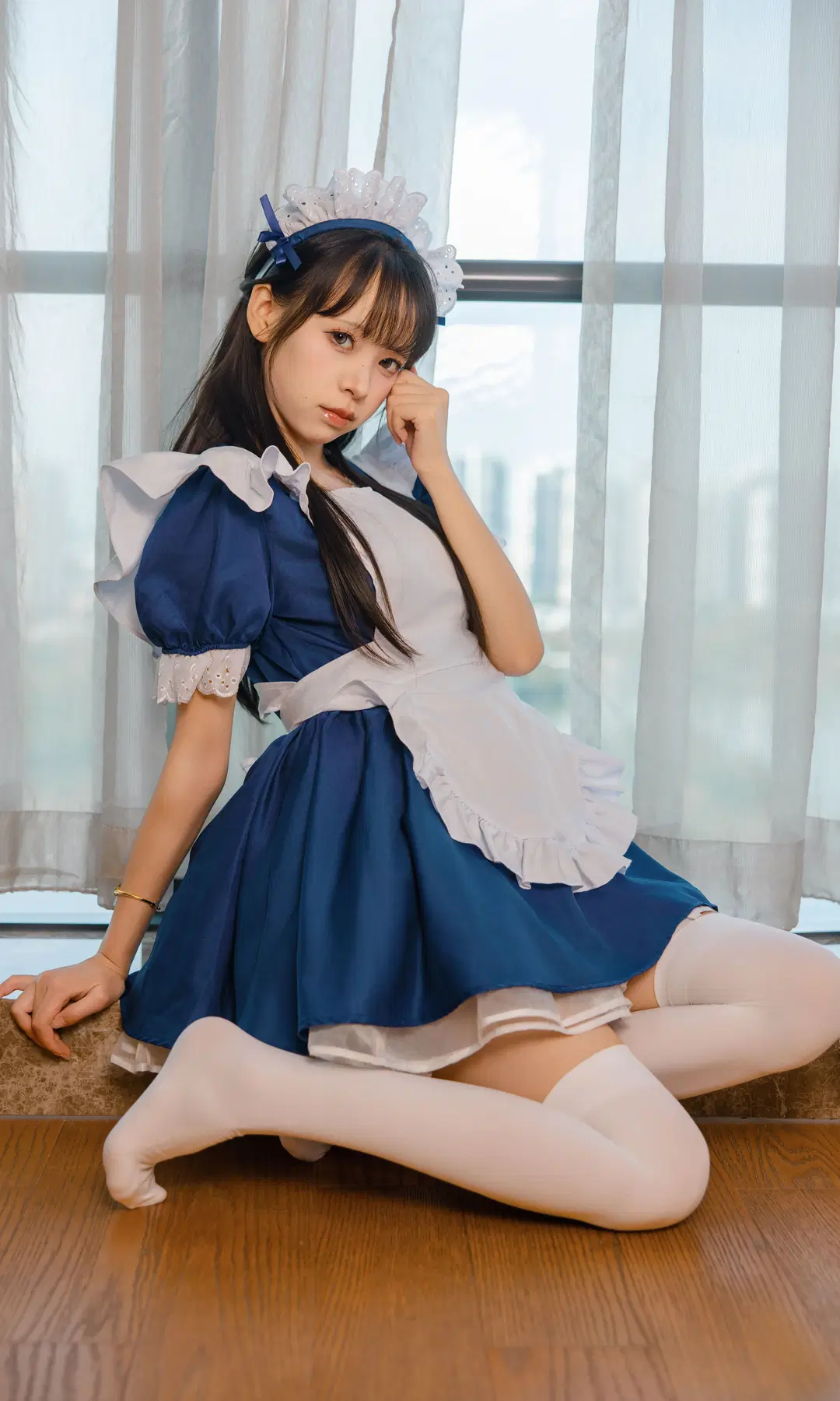 [Maid outfit cosplay] Blue and white outfit maid outfit cosplay Japanese fresh style indoor photoshoot diary by Fe - Image 3