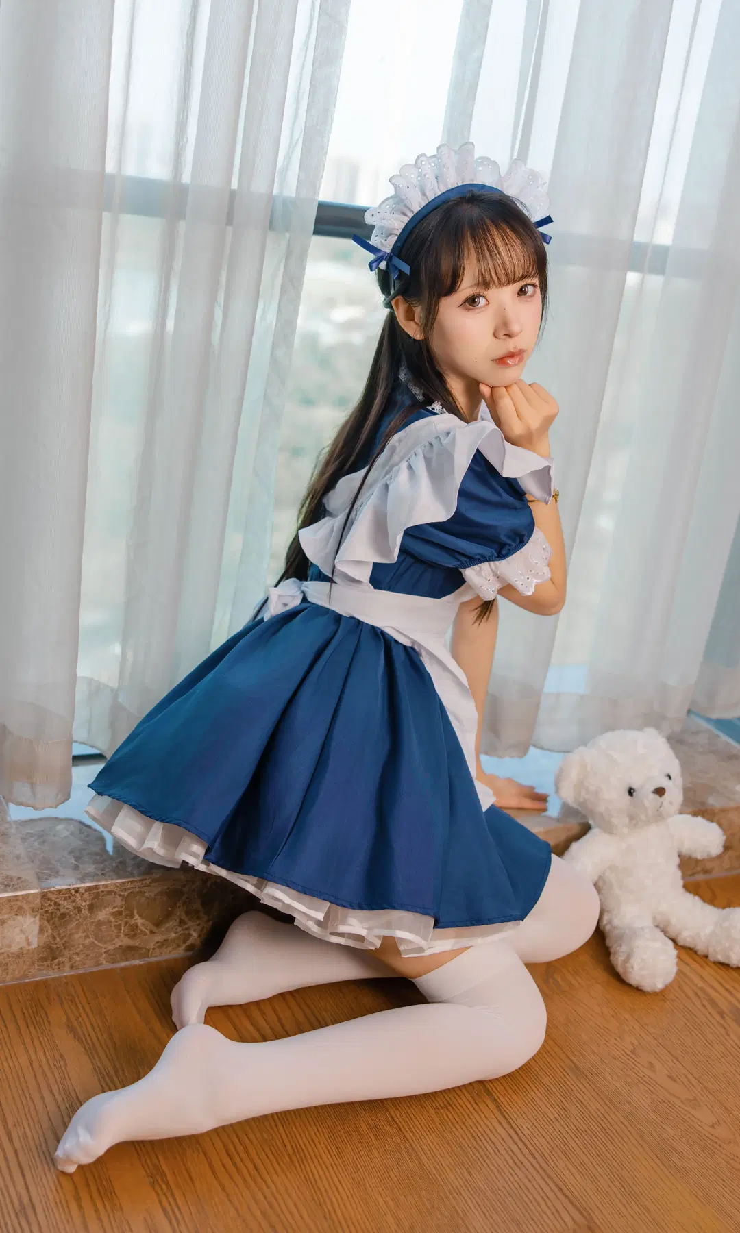 [Maid outfit cosplay] Blue and white outfit maid outfit cosplay Japanese fresh style indoor photoshoot diary by Fe - Image 4