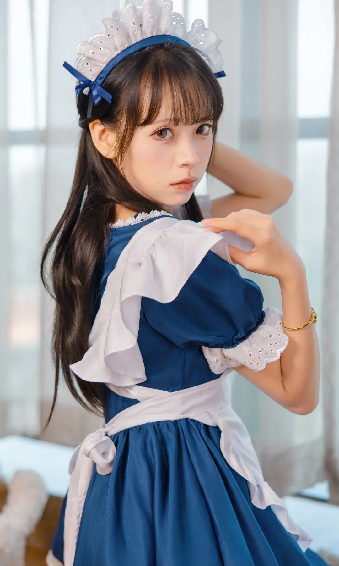 [Maid outfit cosplay] Blue and white outfit maid outfit cosplay Japanese fresh style indoor photoshoot diary by Fe - Image 5