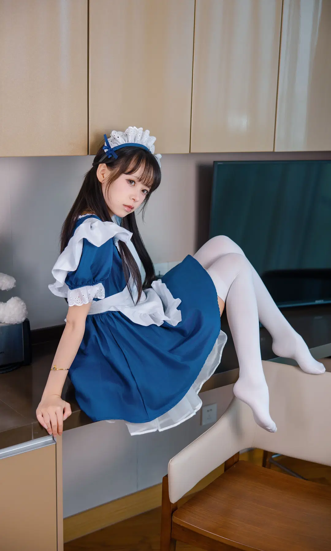 [Maid outfit cosplay] Blue and white outfit maid outfit cosplay Japanese fresh style indoor photoshoot diary by Fe - Image 7
