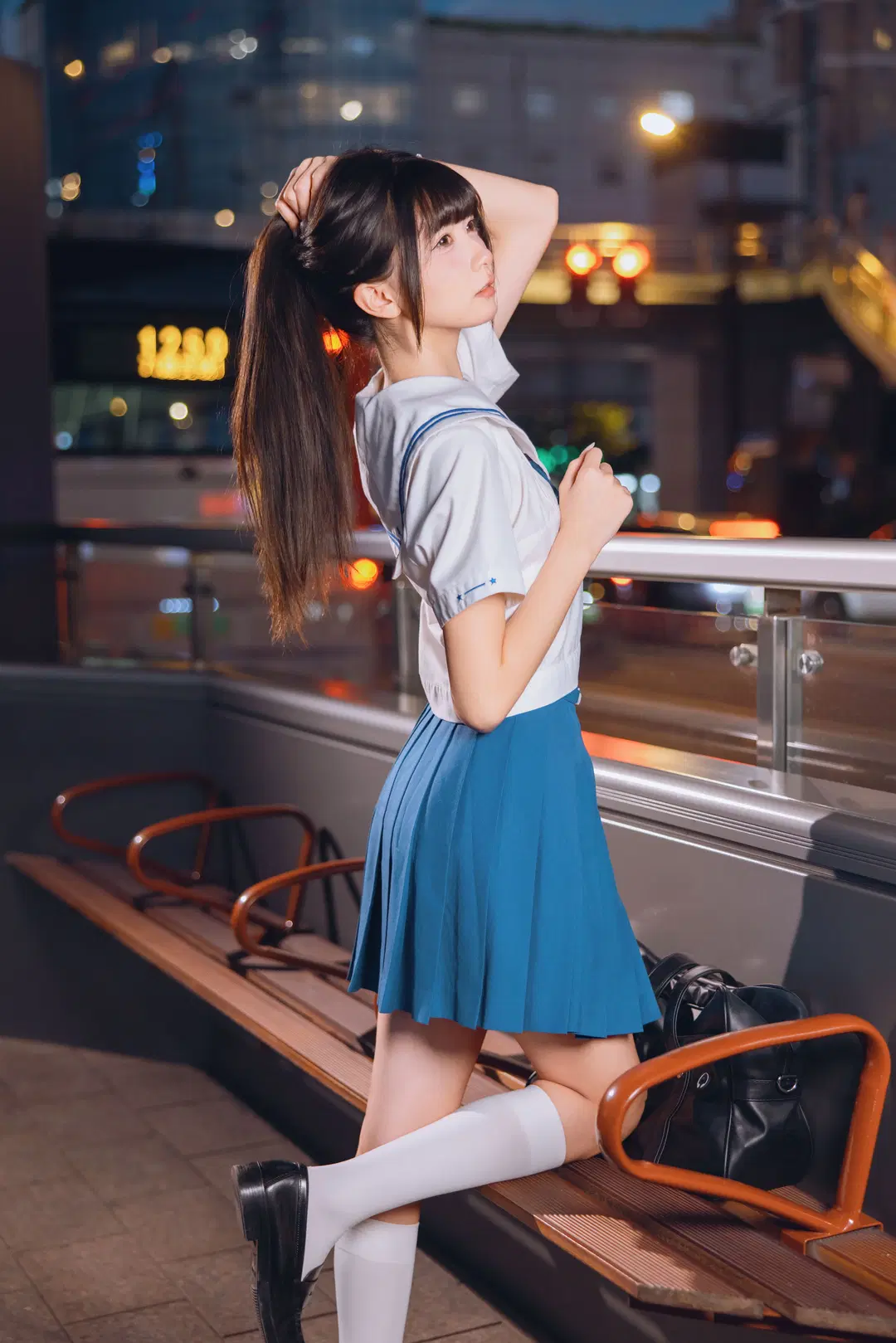 二次元摄影, 白丝, 夜景人像, jk制服, 甜妹写真
