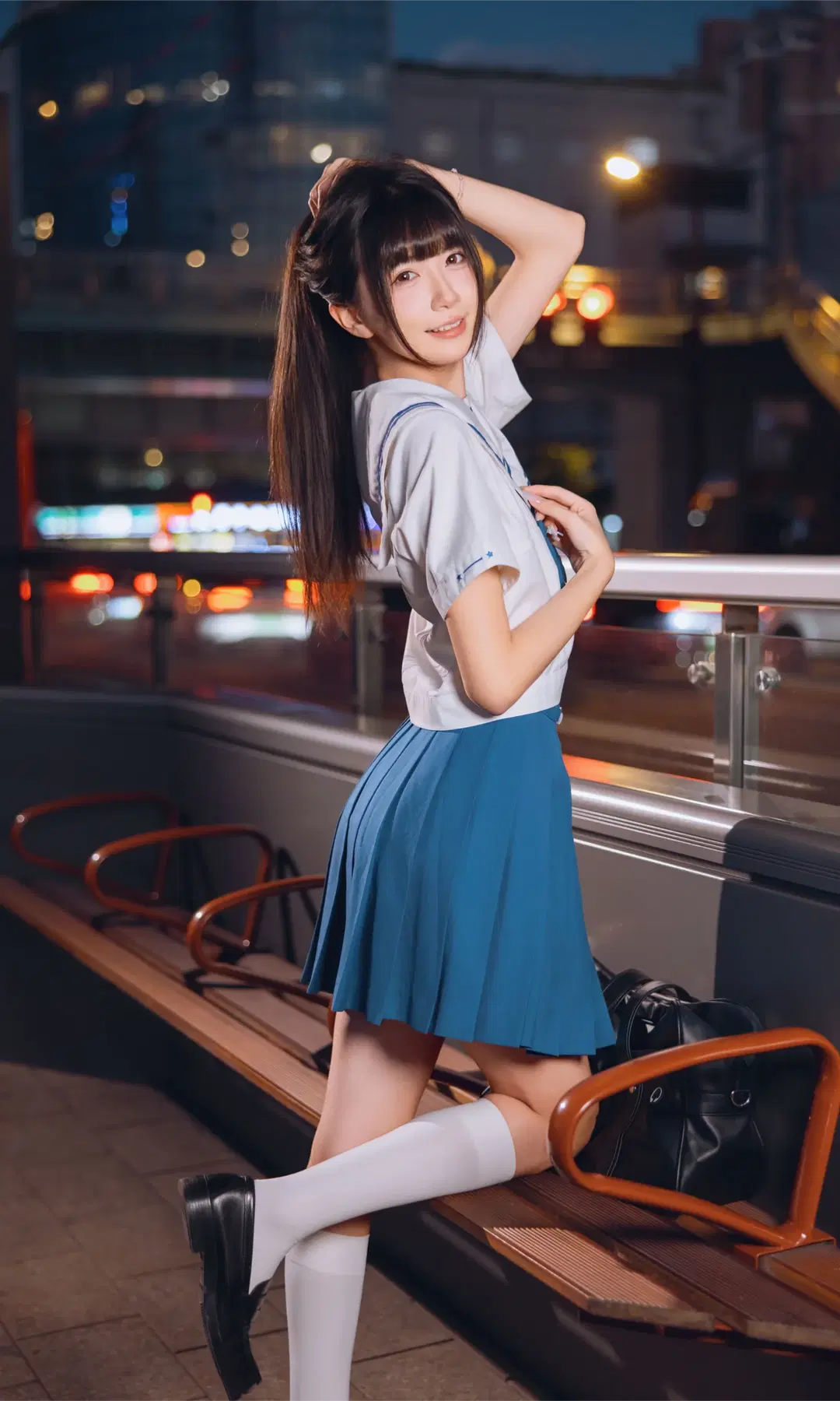 二次元摄影, JK制服, 白丝, 夜景人像, 水手服