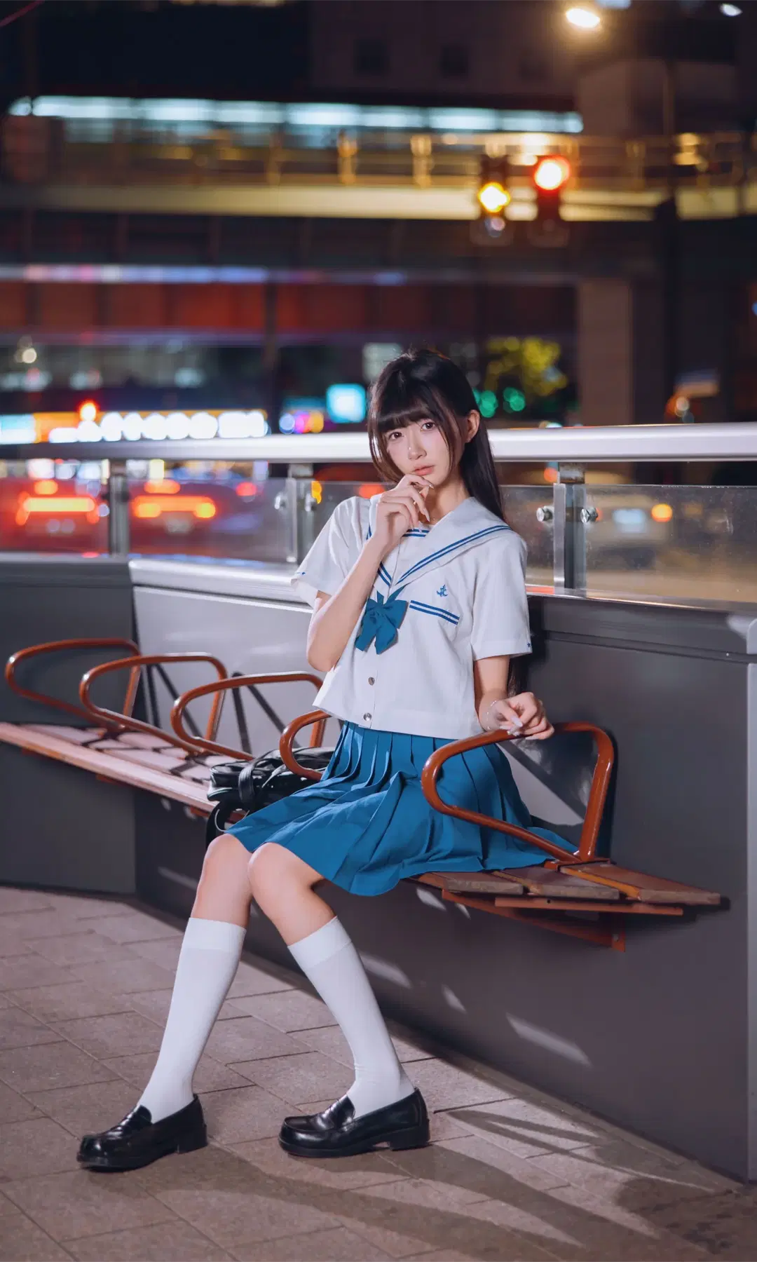 夜景街头的水手服JK制服，记录不一样的二次元摄影 - Fe - 第3张