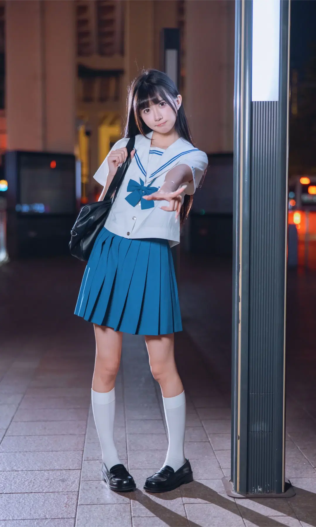 夜景街头的水手服JK制服，记录不一样的二次元摄影 - Fe - 第4张