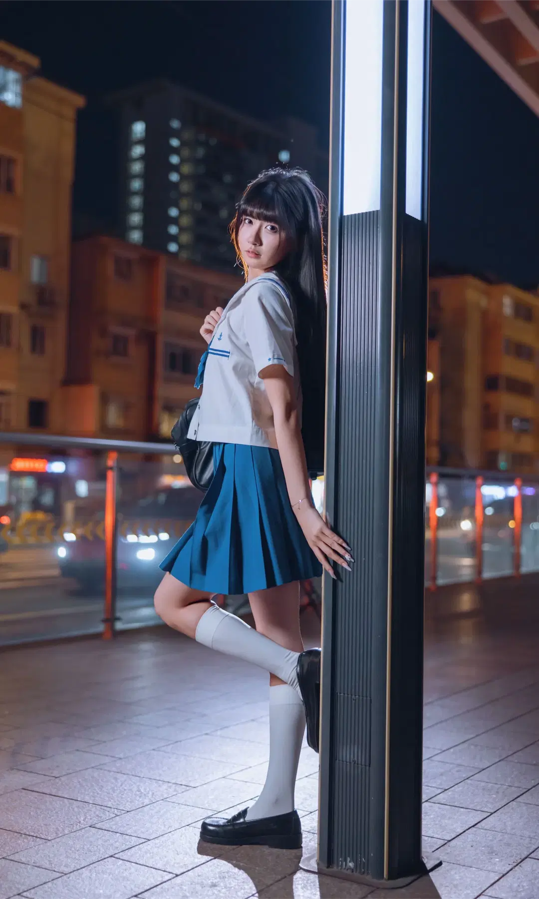 夜景街头的水手服JK制服，记录不一样的二次元摄影 - Fe - 第6张