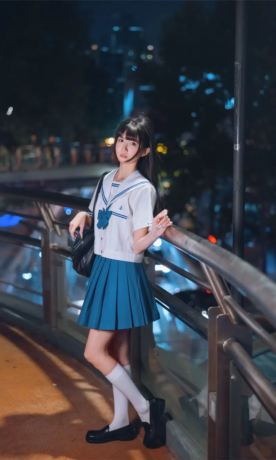 二次元摄影, JK制服, 白丝, 夜景人像, 水手服