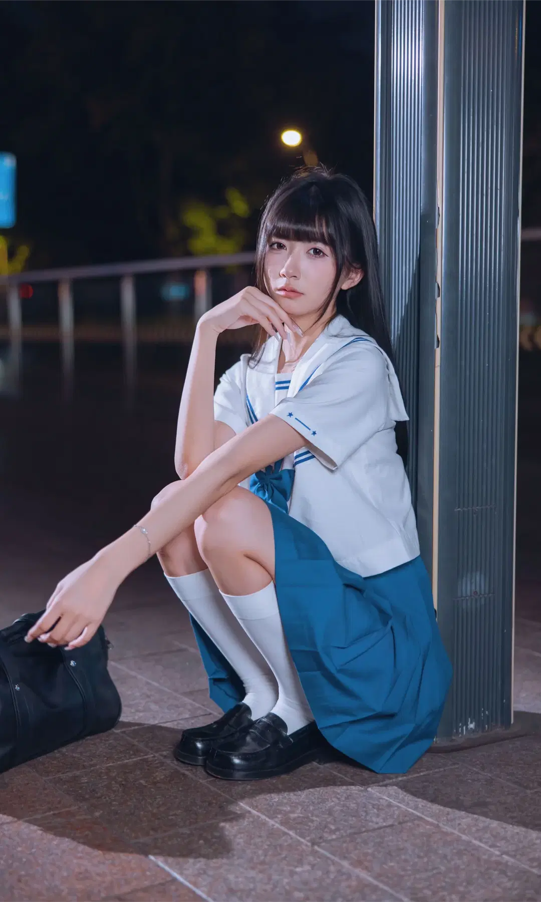 夜景JK水手服，街边氛围感写真 - Fe - 第8张