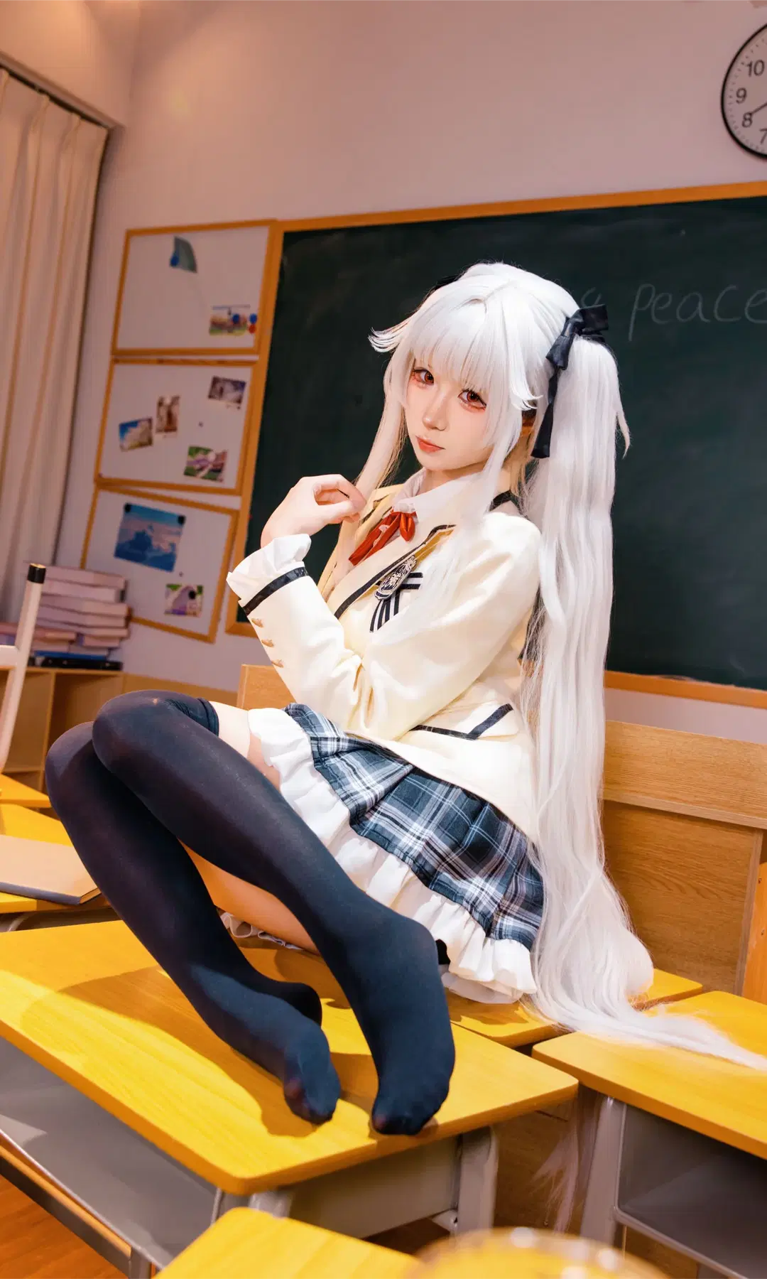 Anime-style photography, Campus style, Sailor suit, Kagarino Kirie cosplay, Black thigh-high stockings