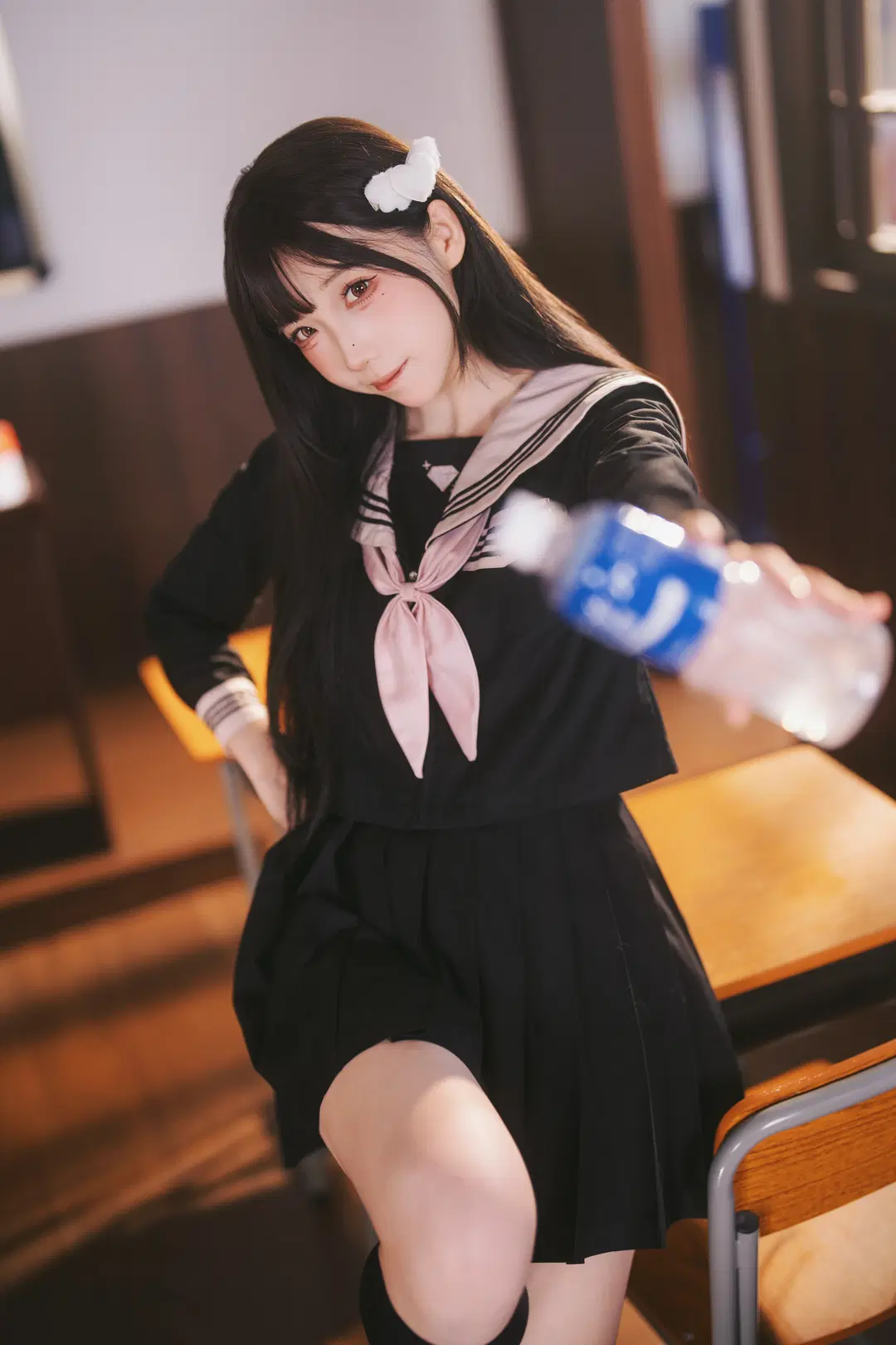放課後の教室：黒セーラー服と黒ストッキングの少女写真 - 摄影师布里 - 7枚目