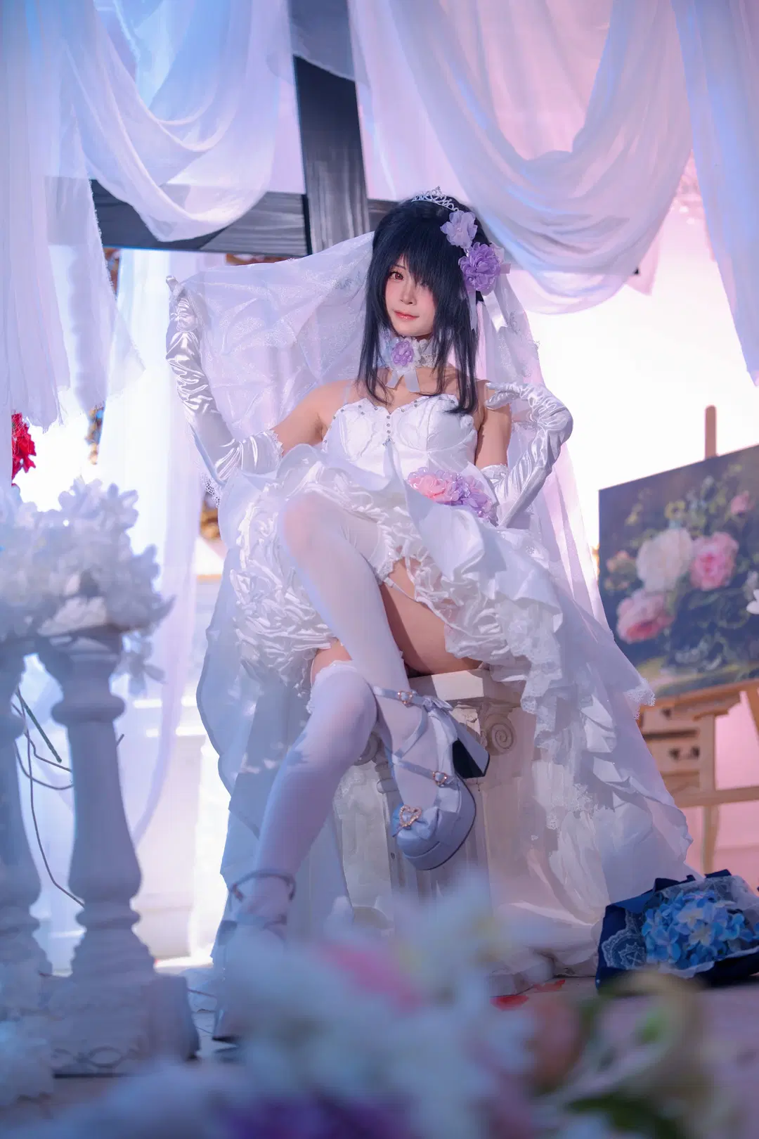 cosplay, Wedding dress, White stockings, Kurumi Tokisaki cosplay, Kurumi Tokisaki (Wedding Dress)