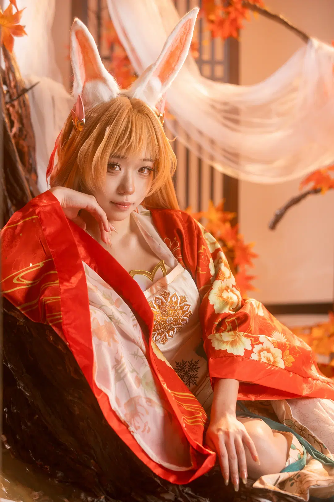 オナー・オブ・キングス, 公孫離コスプレ, 和風写真, うさ耳コスプレ, 紅葉写真