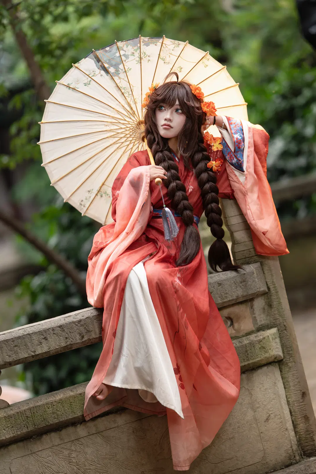 Ancient style photography, Honor of Kings, Da Qiao cosplay, Oiled paper umbrella, Hanfu cosplay