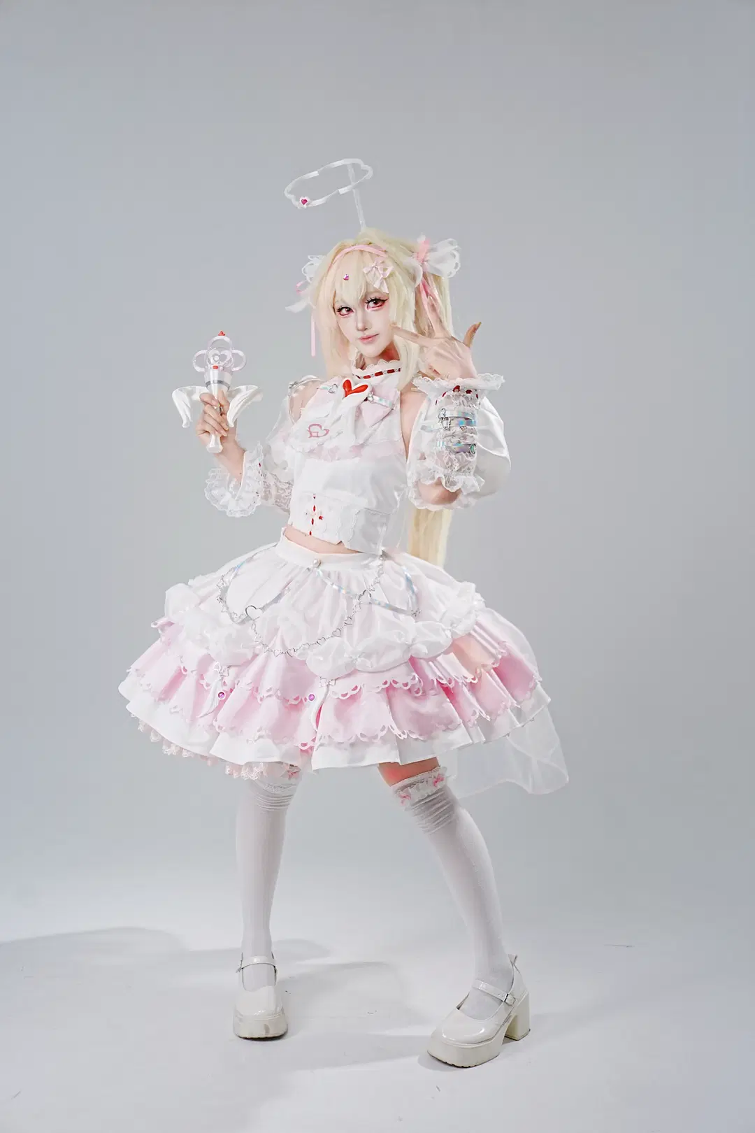 [Phanuel cosplay] Pink-White Dress with White Stockings: Studio Pose Reference Share by 瞬时色 - Image 10