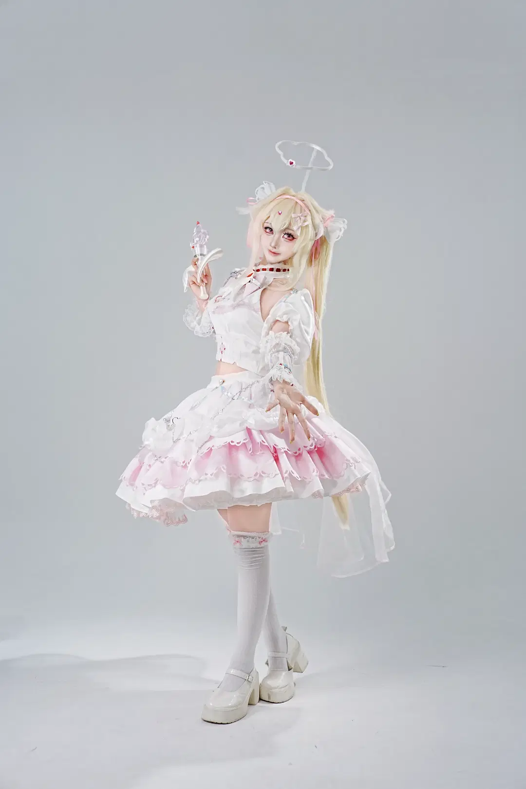 [Phanuel cosplay] Pink-White Dress with White Stockings: Studio Pose Reference Share by 瞬时色 - Image 7