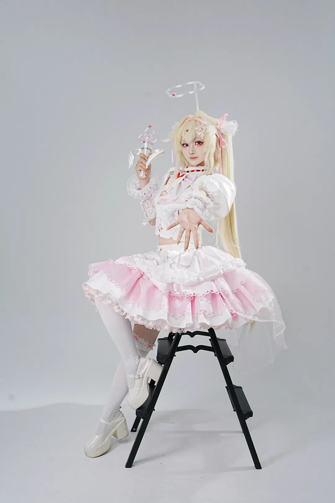 [Phanuel cosplay] Pink-White Dress with White Stockings: Studio Pose Reference Share by 瞬时色 - Image 9