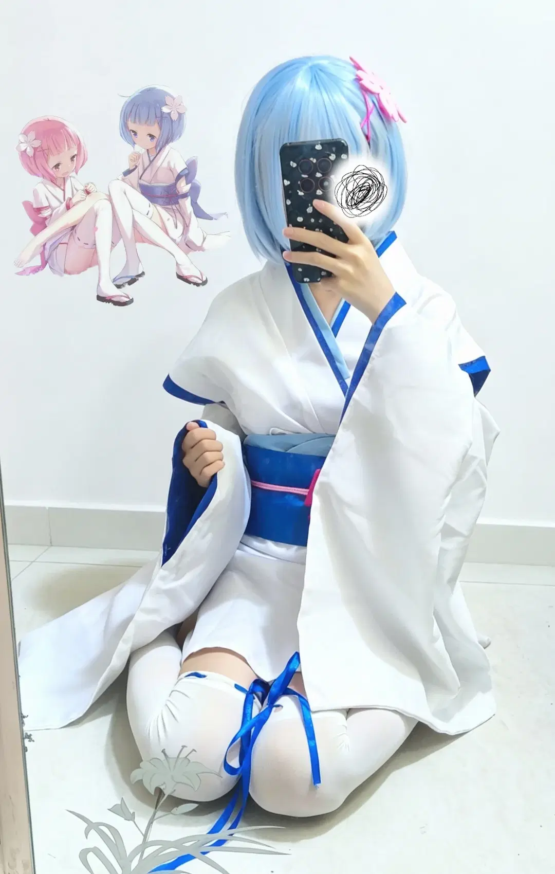 从零开始的异世界生活, 和风cos, 蕾姆cos, 白丝, 对镜自拍