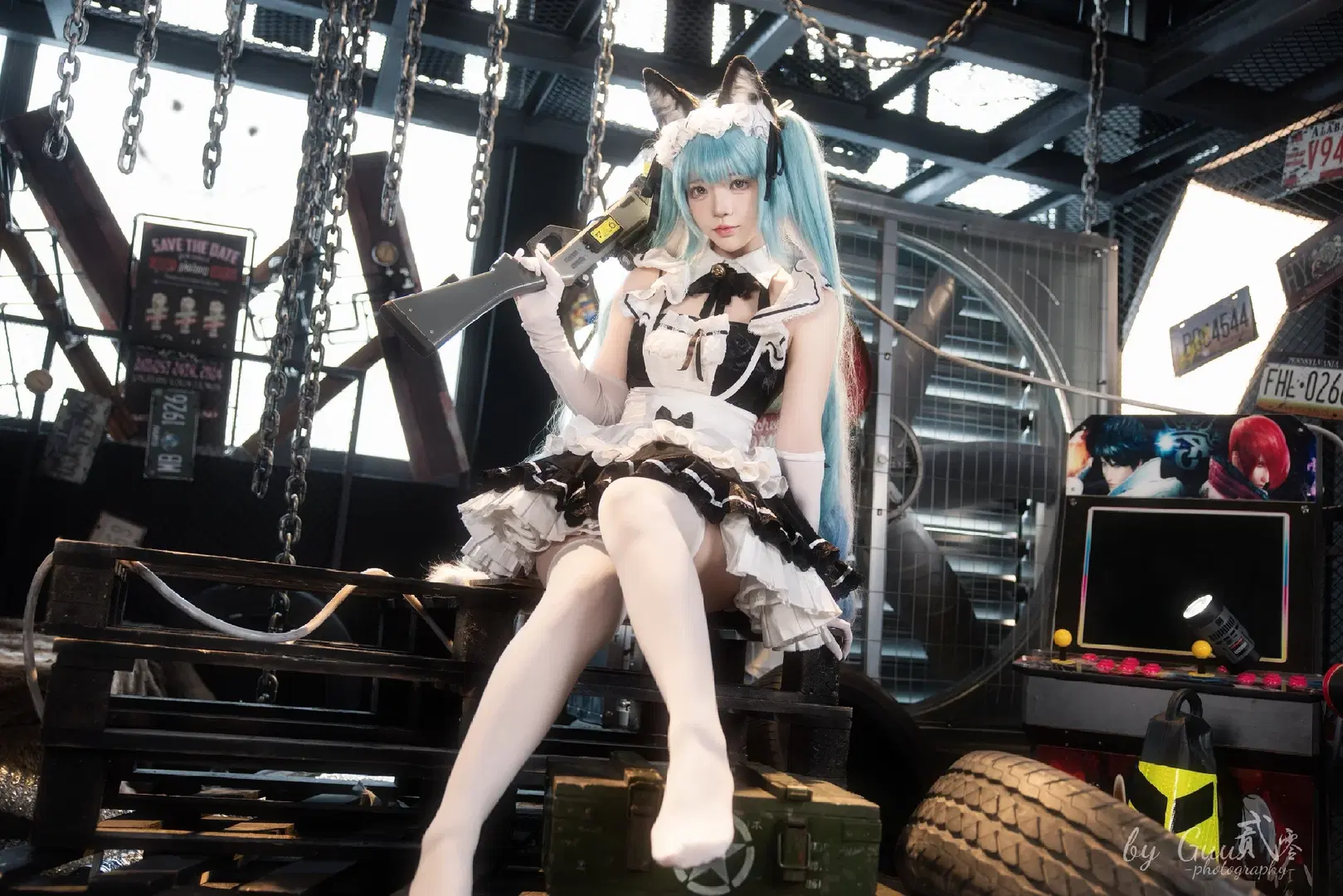 二次元撮影, メイド服, 白ストッキング, プリバティ コスプレ, 勝利の女神：NIKKE