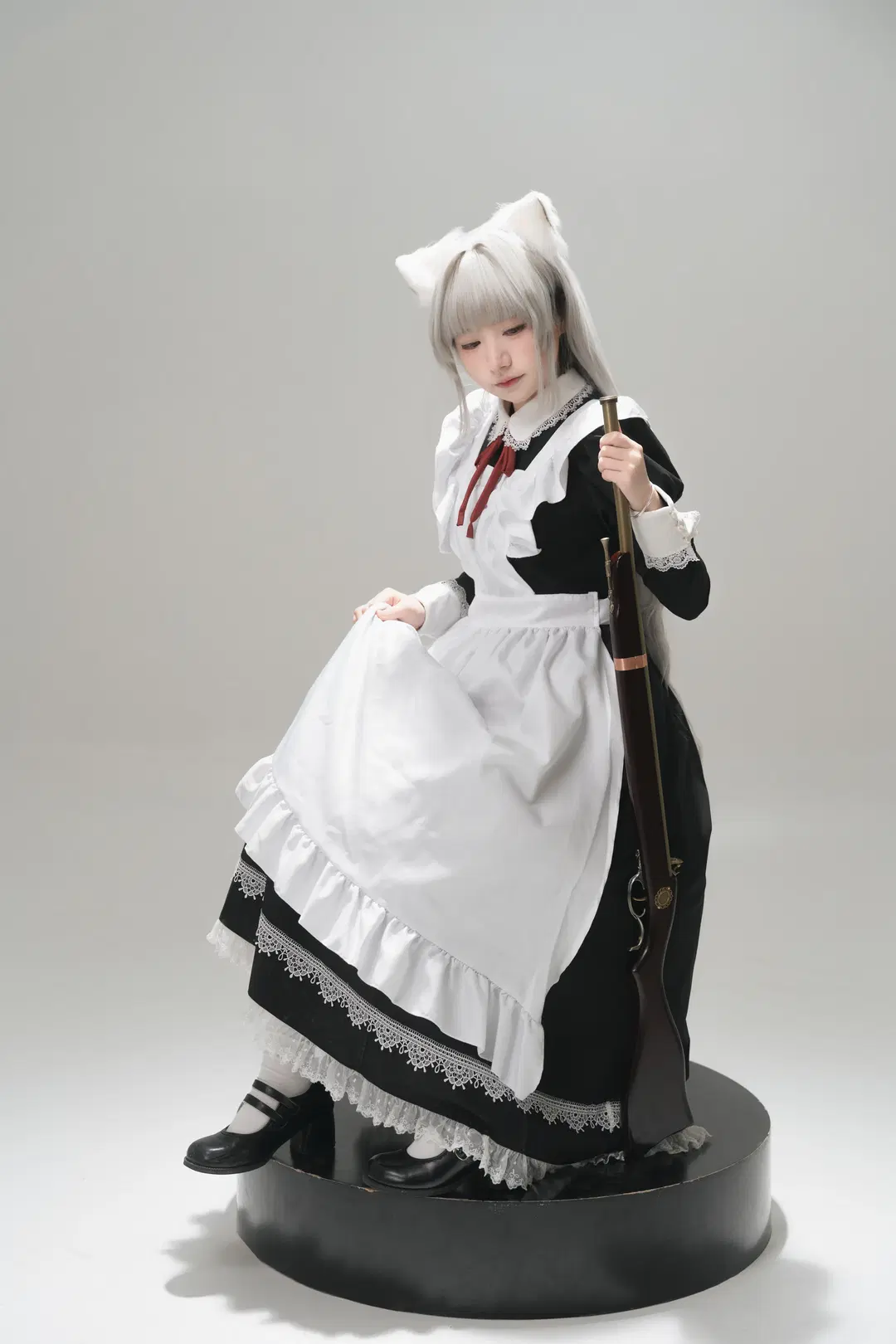 二次元, ポーズ参考, 少女, 白ホリ, メイドコスプレ