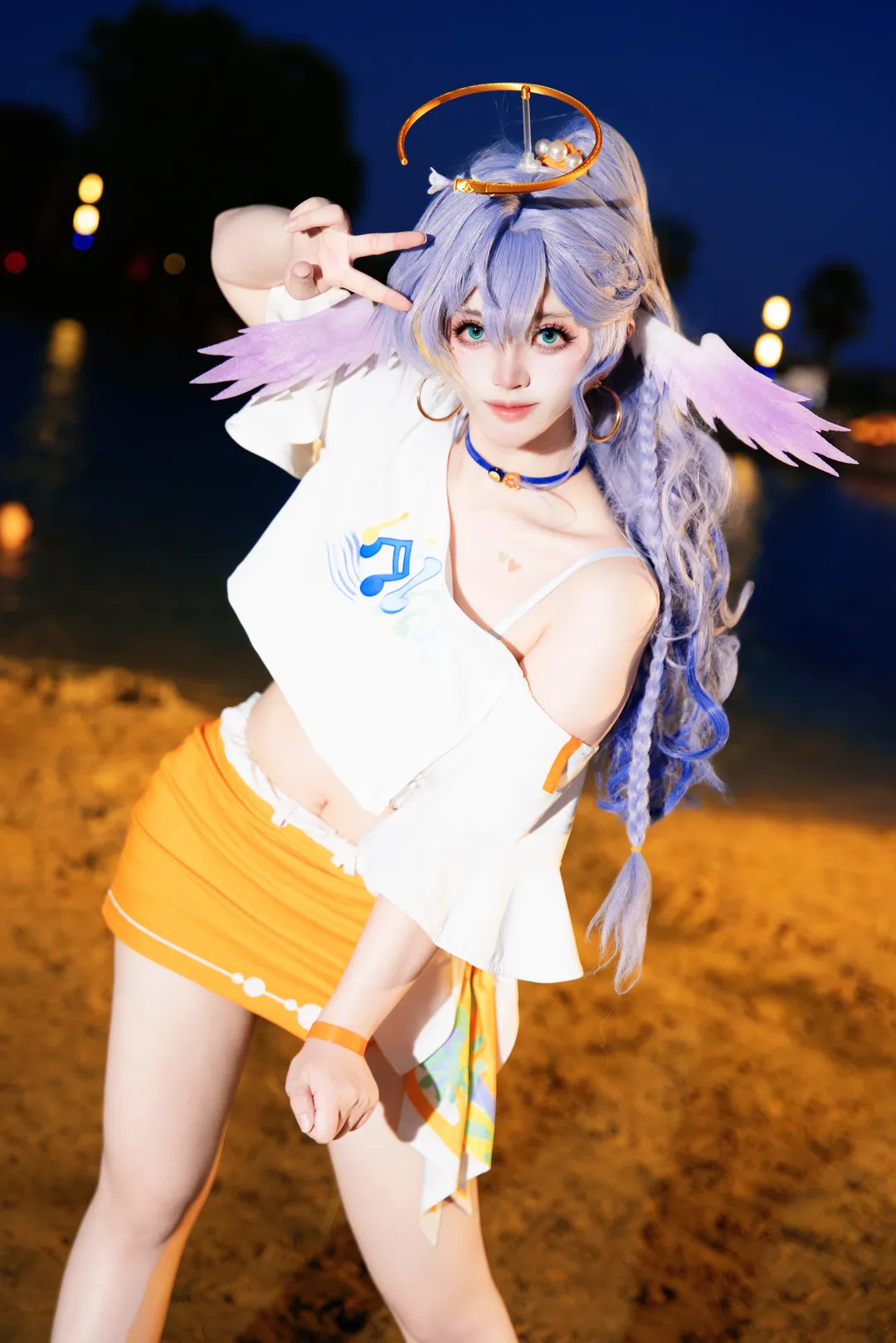 二次元摄影, 知更鸟cos, 元气少女, 夜拍, 沙滩写真 - 第1张