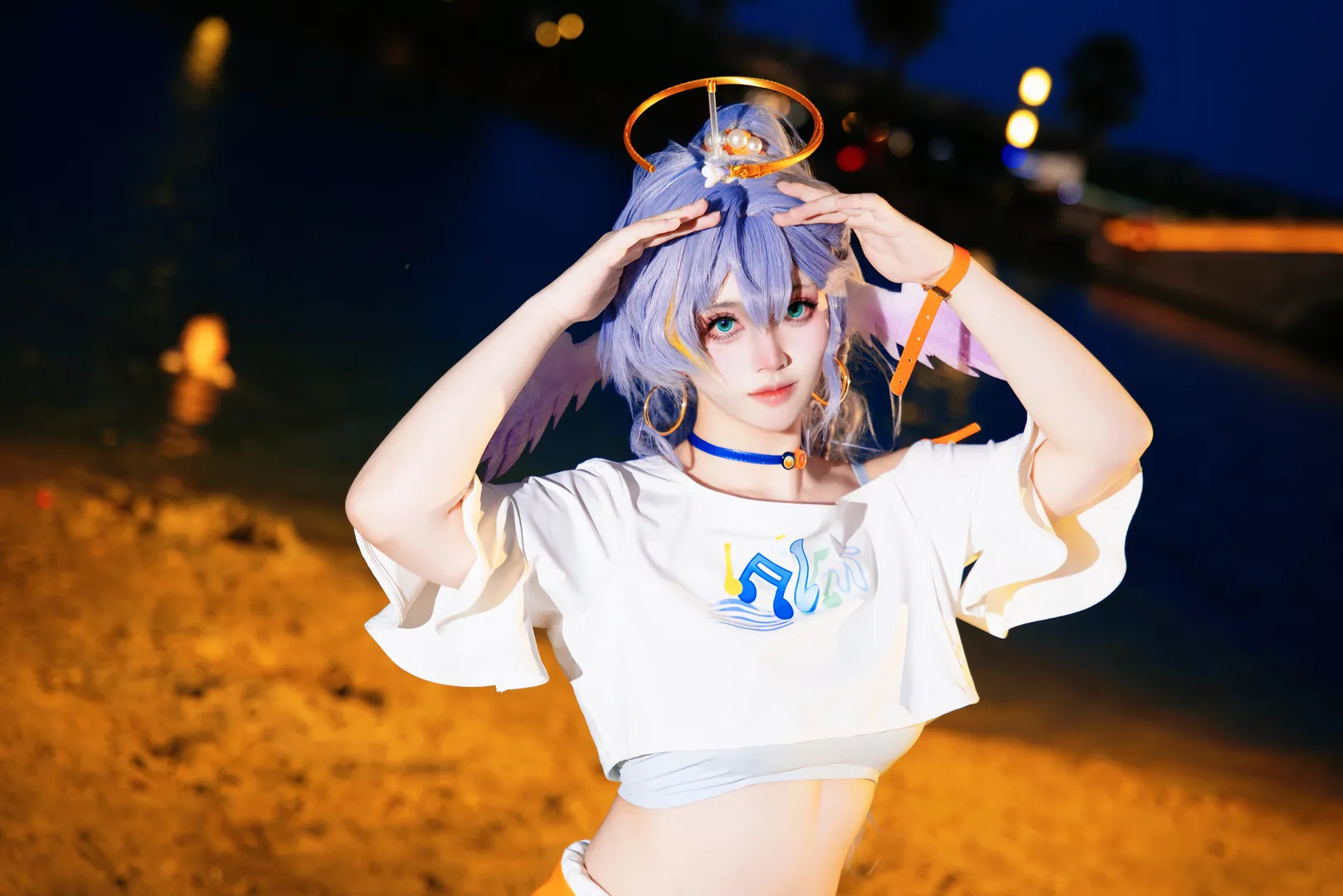 二次元摄影, 知更鸟cos, 元气少女, 夜拍, 沙滩写真 - 第2张
