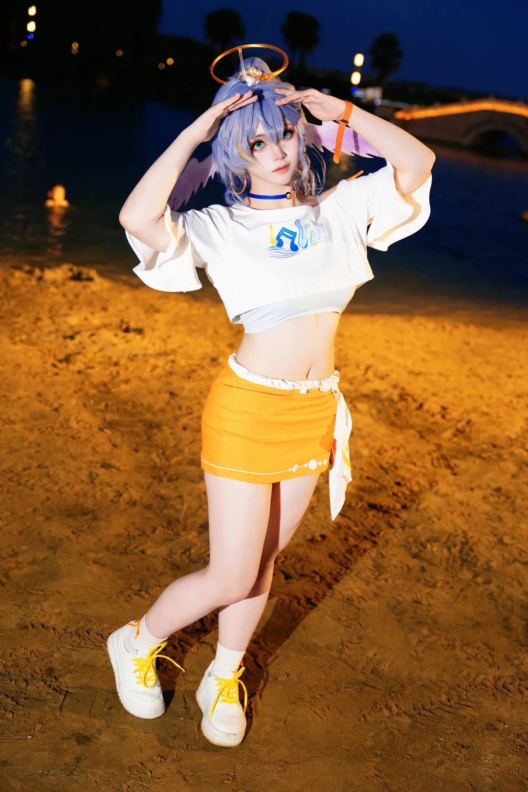 二次元摄影, 知更鸟cos, 元气少女, 夜拍, 沙滩写真