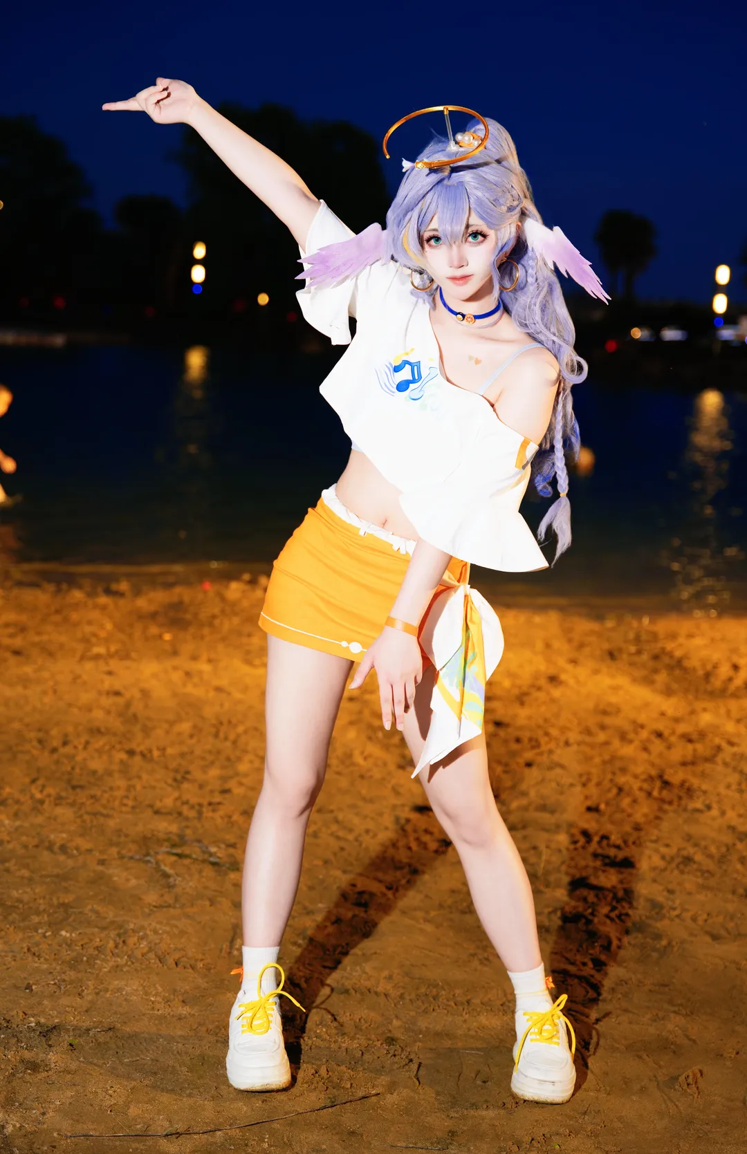 二次元摄影, 知更鸟cos, 元气少女, 夜拍, 沙滩写真 - 第4张