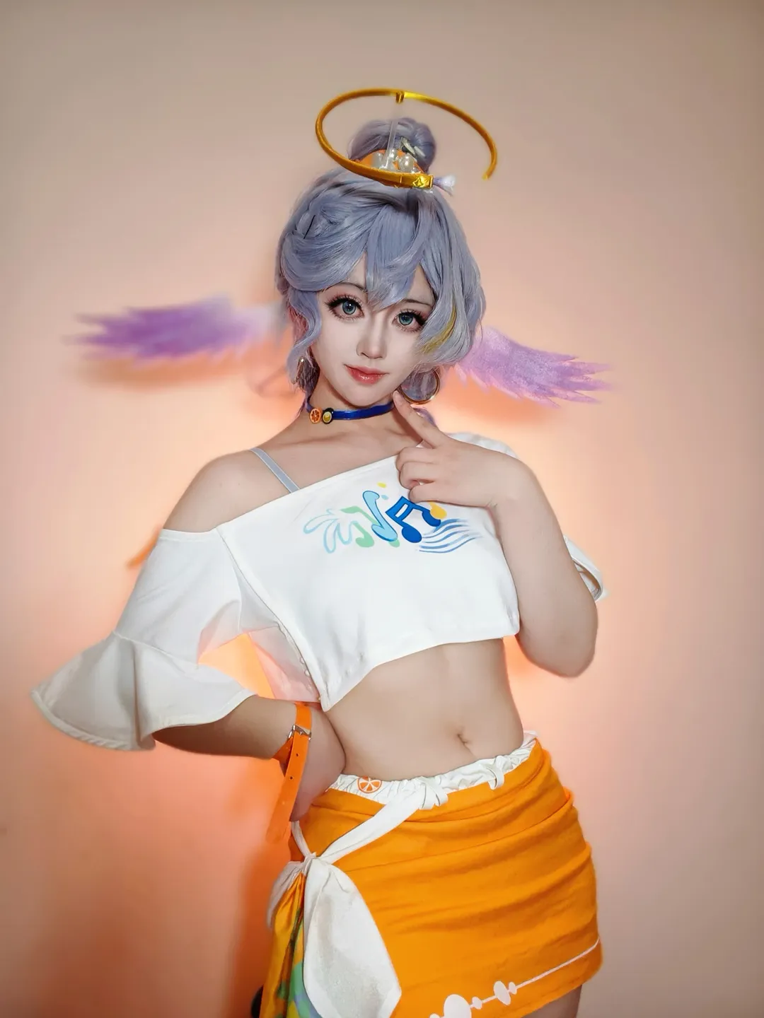 知更鸟cos, 氛围感写真, 天使翅膀, 夏日cosplay, 露脐装 - 第2张
