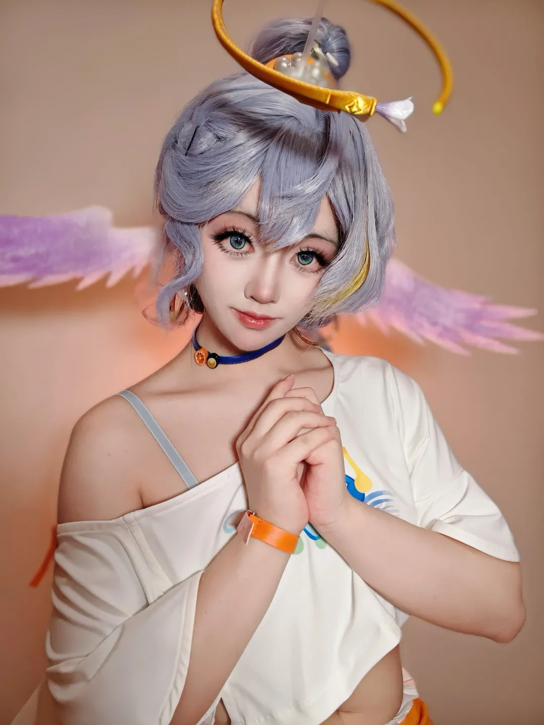 cosplay, 知更鳥cos, 銀髮cos, 天使光環, 露腰穿搭 - 第1張