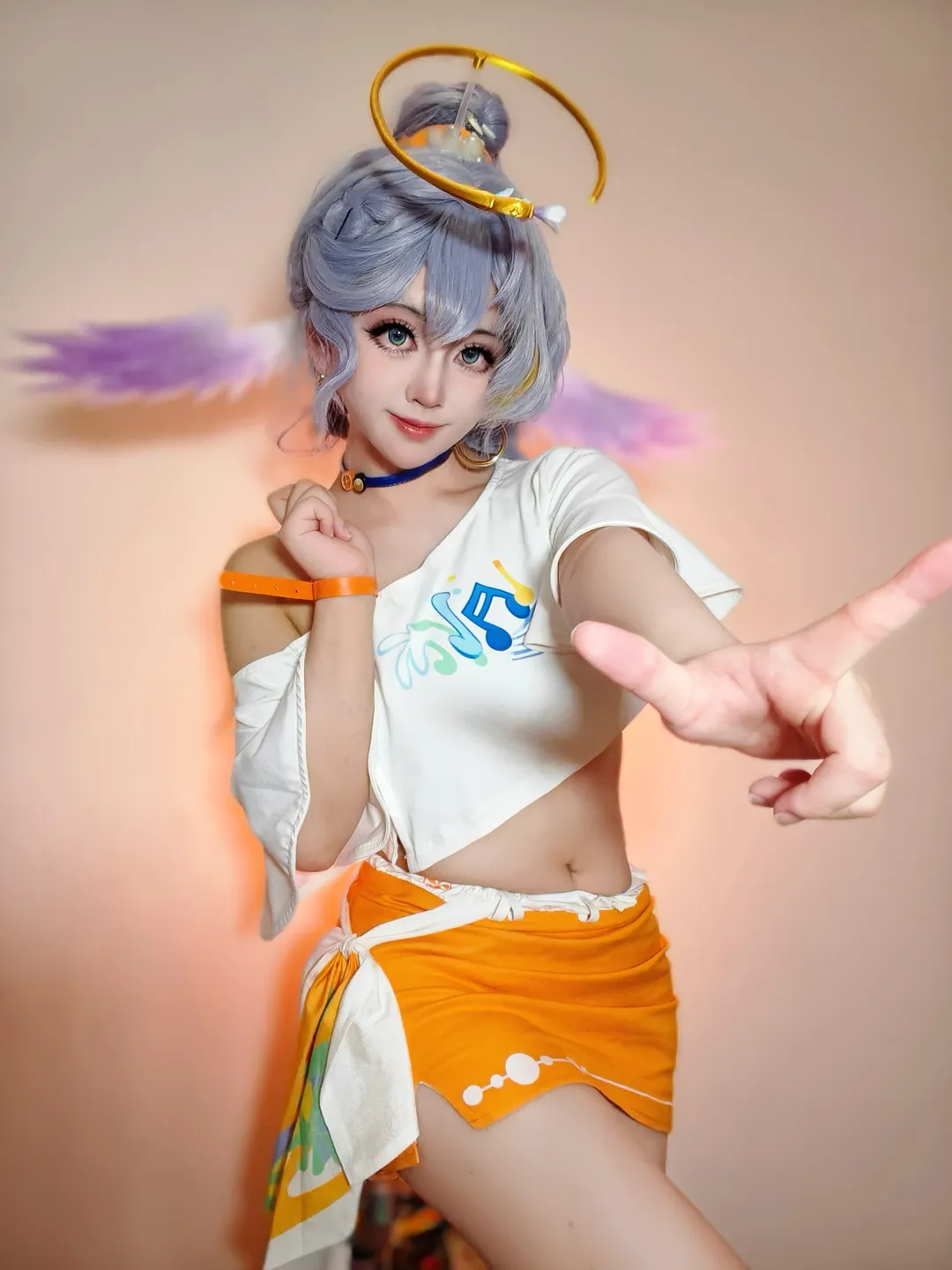 cosplay, 知更鳥cos, 銀髮cos, 天使光環, 露腰穿搭 - 第3張