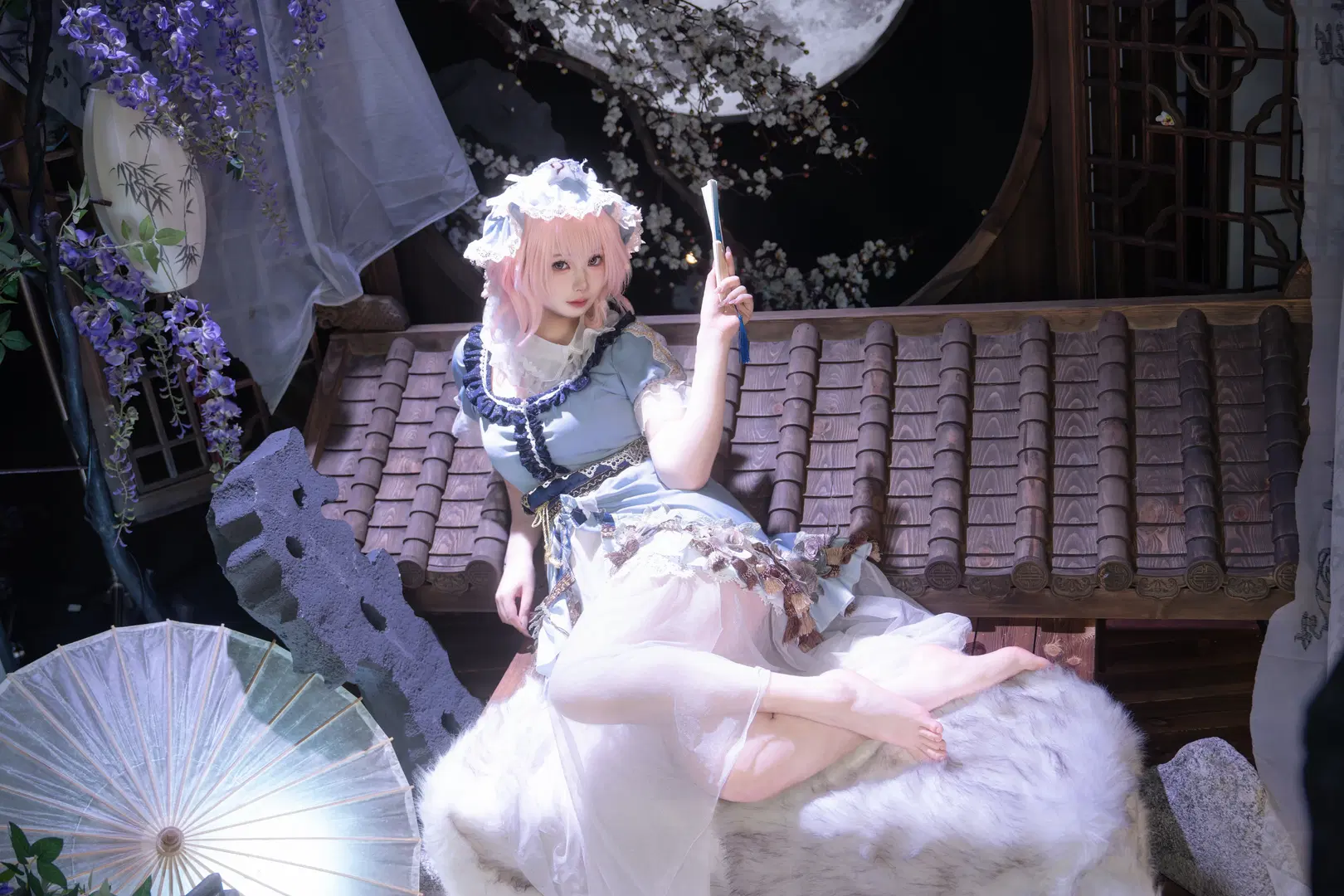东方Project, 西行寺幽幽子cos, 白丝, 东方project cos, 和风Lolita