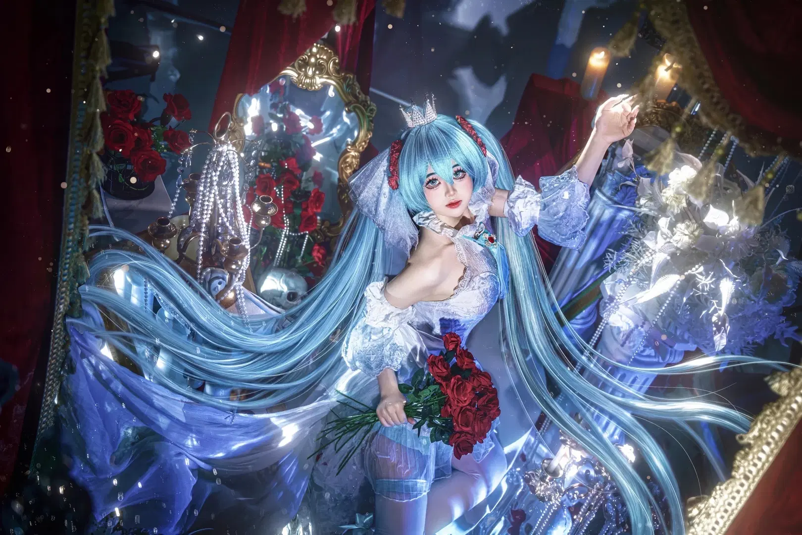 【初音未來cos】白如雪的公主，紅玫瑰與白骨交織的幻境 - QqQ - 第4張