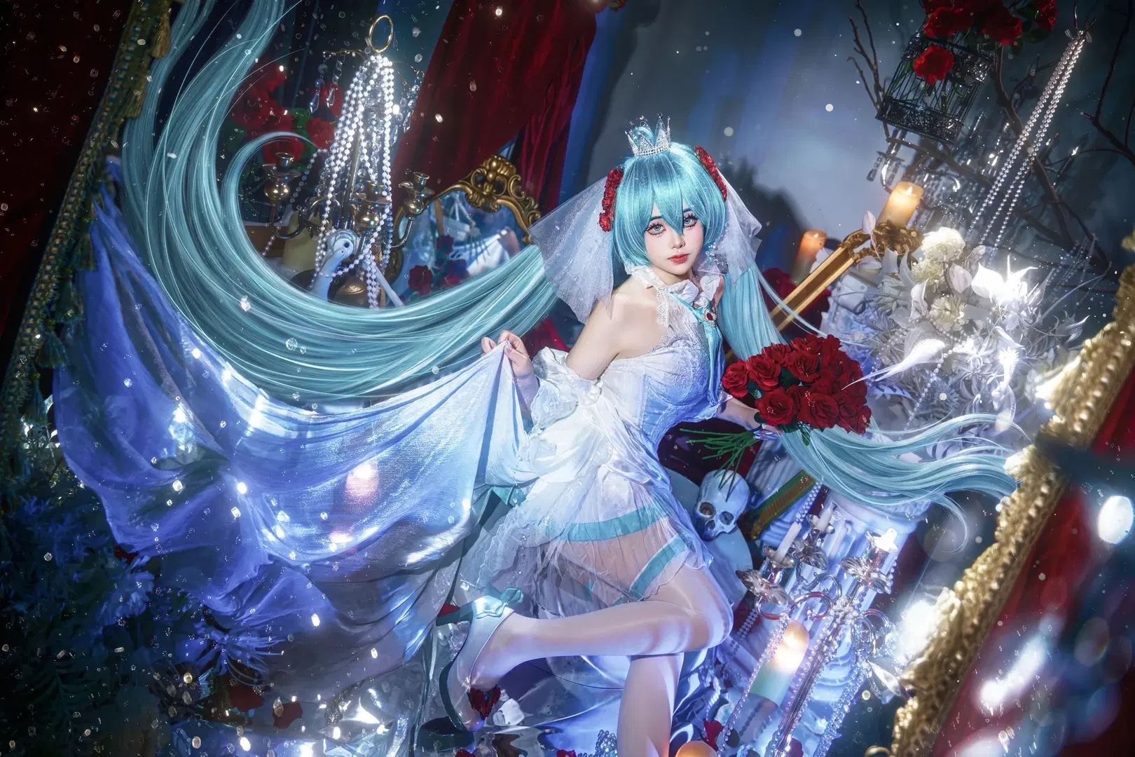 【初音未來cos】白如雪的公主，紅玫瑰與白骨交織的幻境 - QqQ - 第5張