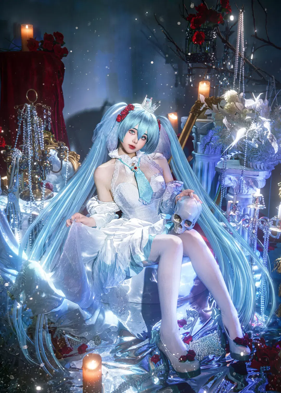 初音未來, 初音未來cos, 白絲, cosplay正片, 白如雪的公主