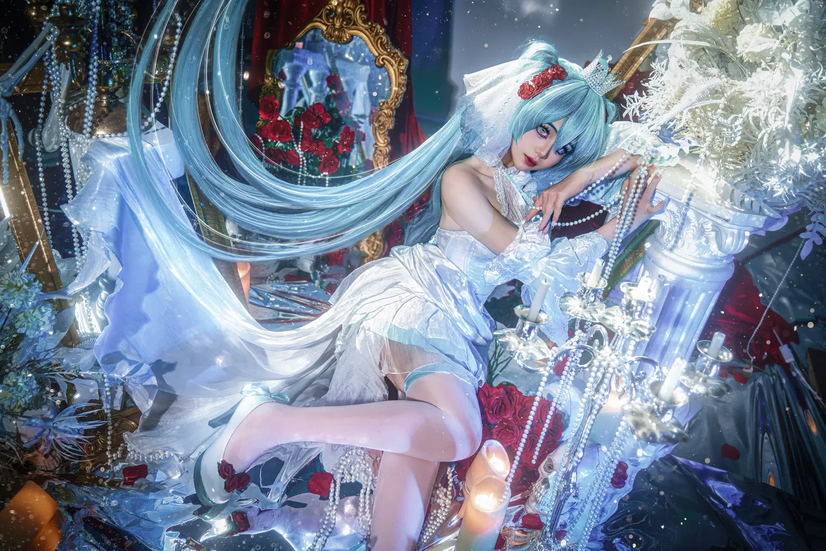 【初音未來cos】白如雪的公主，紅玫瑰與白骨交織的幻境 - QqQ - 第7張